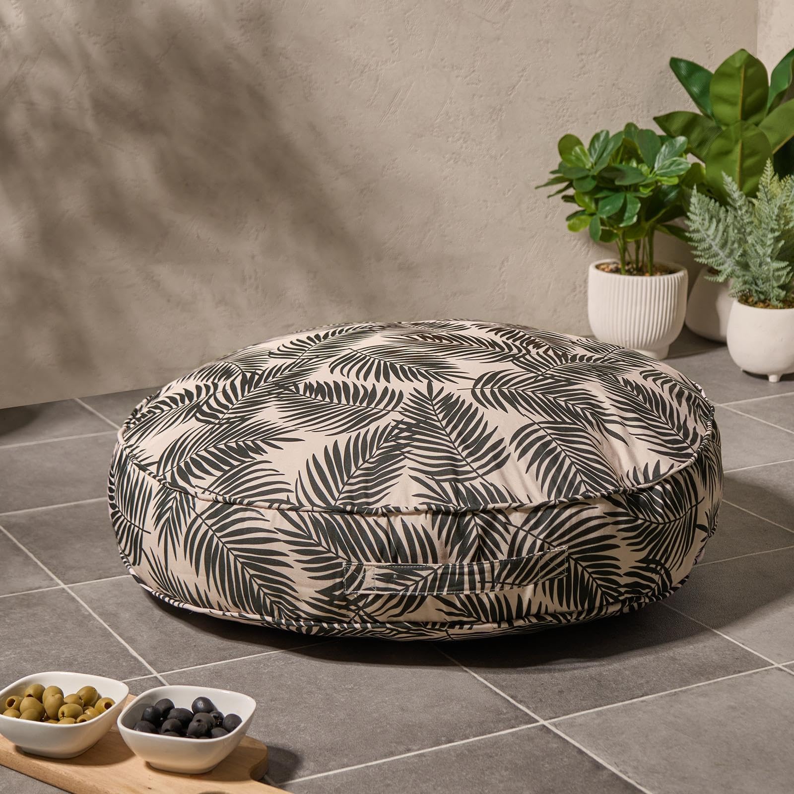 Ohs Mono - Leaf Floor Cushion Leaf Print Large Outdoor Cushions Filled, Soft Comfy Garden Cushions Waterproof Seat Pad For Living Room Patio Balcony Round Seat Cushion Indoor Outdoor Seat Pads, Mono - 60Cm
