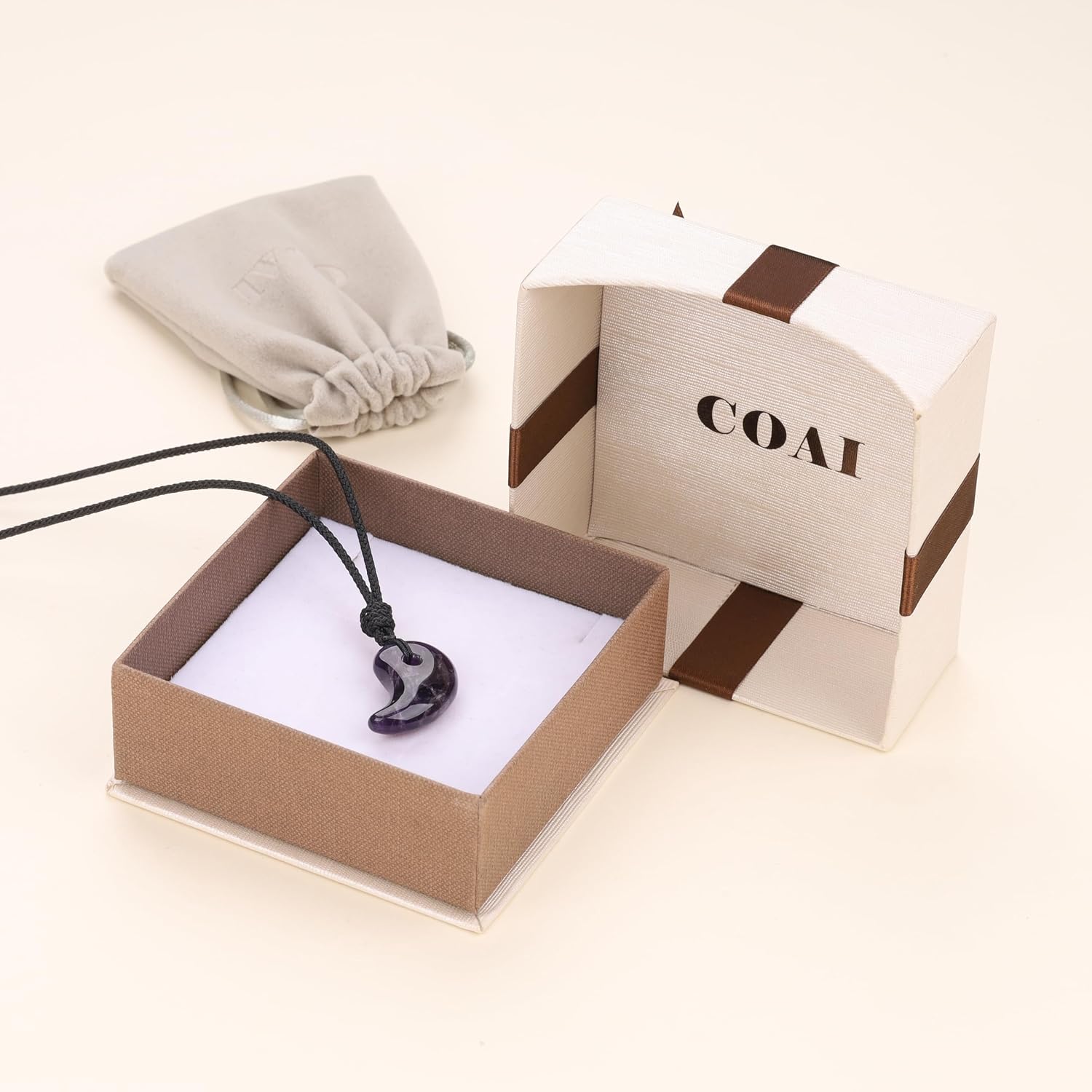 COAI Janpanese Magatama Necklace for Women, Amethyst Necklace for Women, Adjustable Nylon Cord