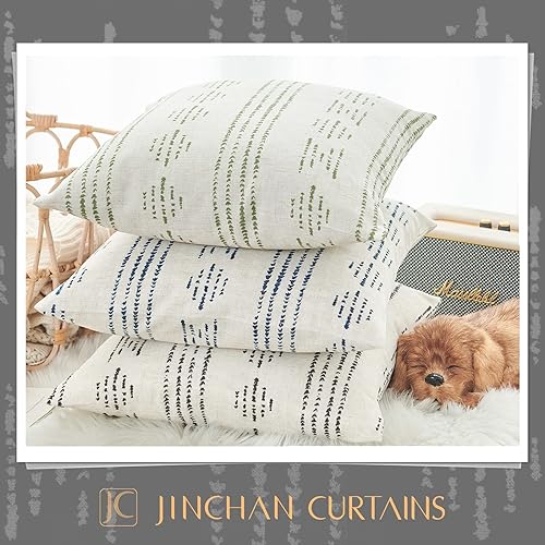 Miniatura 5 de jinchan Juego de 2 fundas de almohada de lino con patrón geométrico de rayas bohemias con textura para sofá, cama, sala de estar, 18 x 18 pulgadas,
