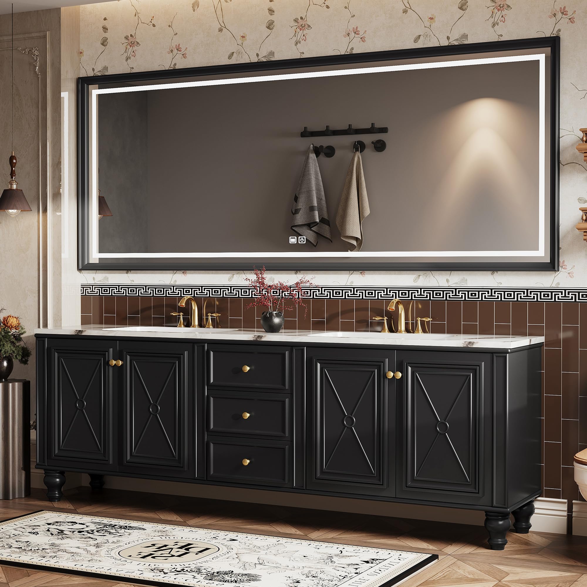 Vanity - Mobile da bagno con doppio lavabo, in legno massello, moderno, elegante e funzionale, per ristrutturazione e ristrutturazione della casa