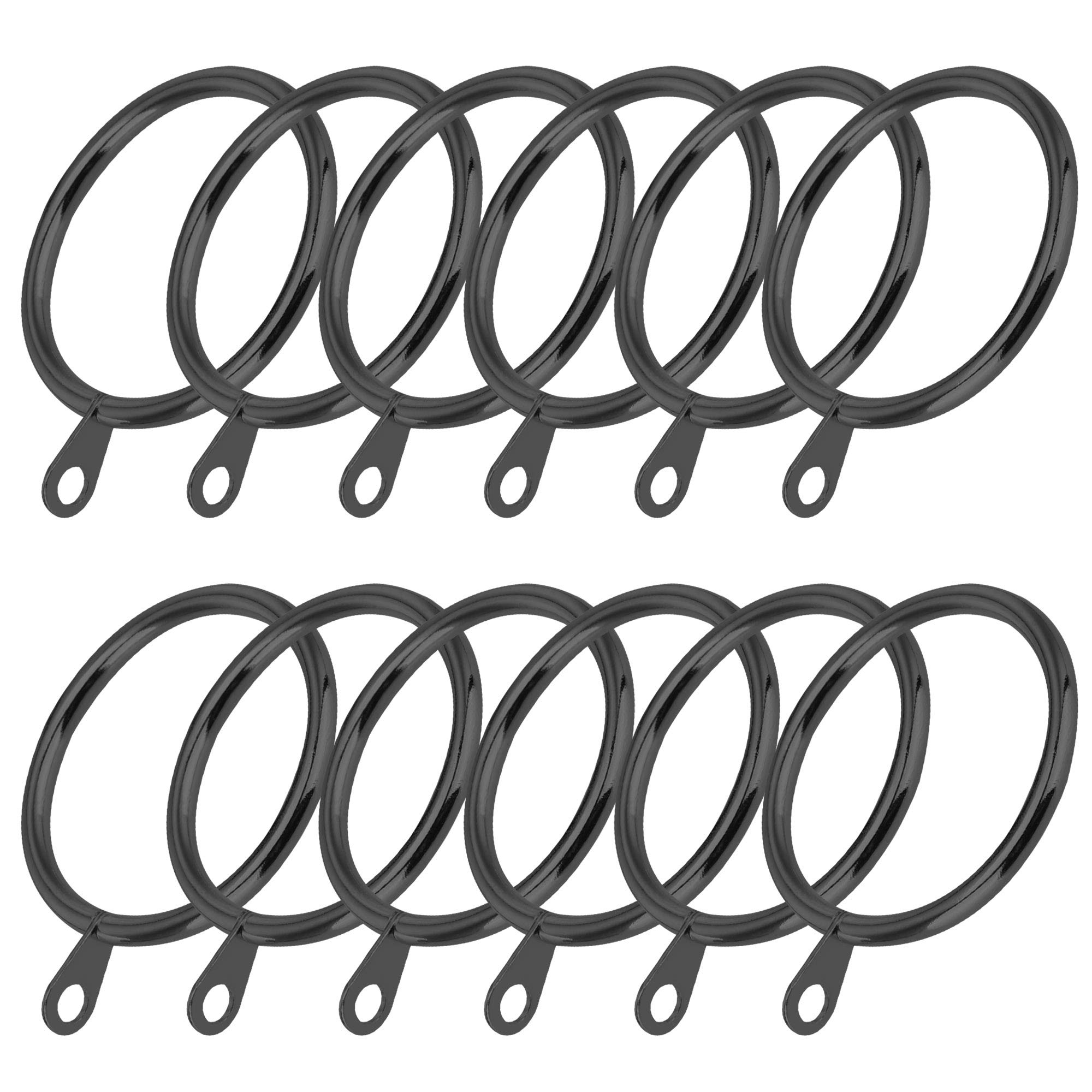 Icatchy Black Metal 30Mm Curtian Ring Hanging Hooks For Smoothly Slidng Drapery Pole Rod Voile Net With Fixed Eyes (Pack Of 12)