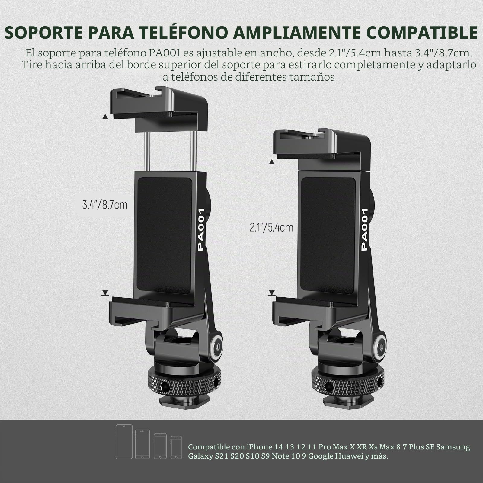 NEEWER Adaptador de Montaje de trípode de Metal para teléfono con Base de Zapata fría, Soporte de teléfono de 360° con 2 Soportes de Zapata fría para luz de Video y micrófono para vlogging, Universal