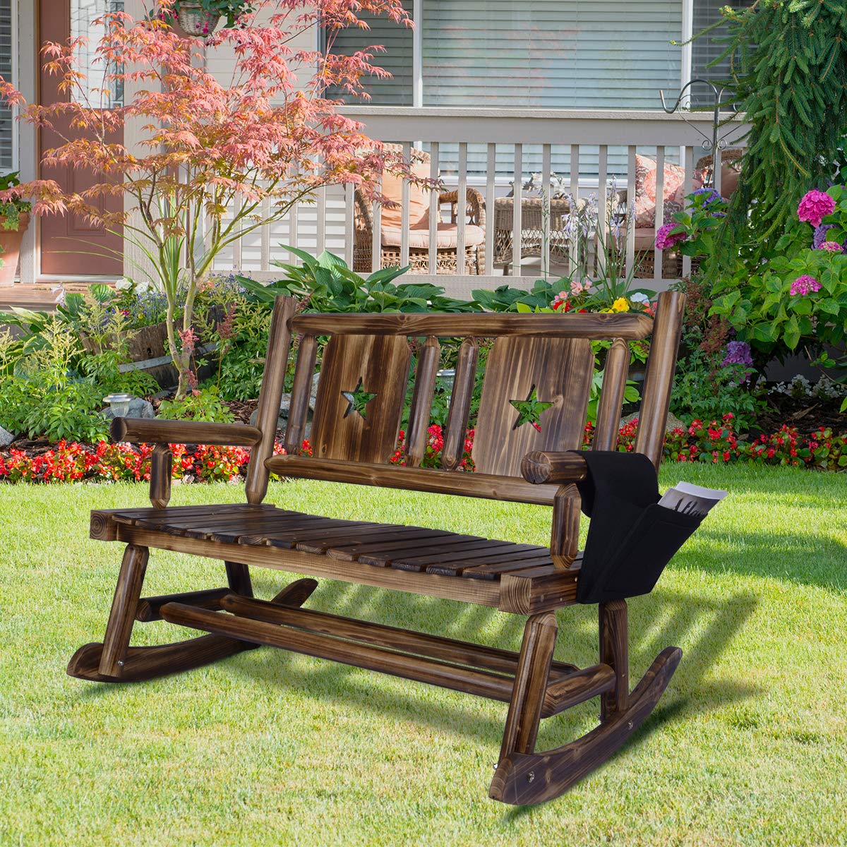 Outdoor Rocking Chair Wooden Rocking Bench Outdoor (2 Seats) with