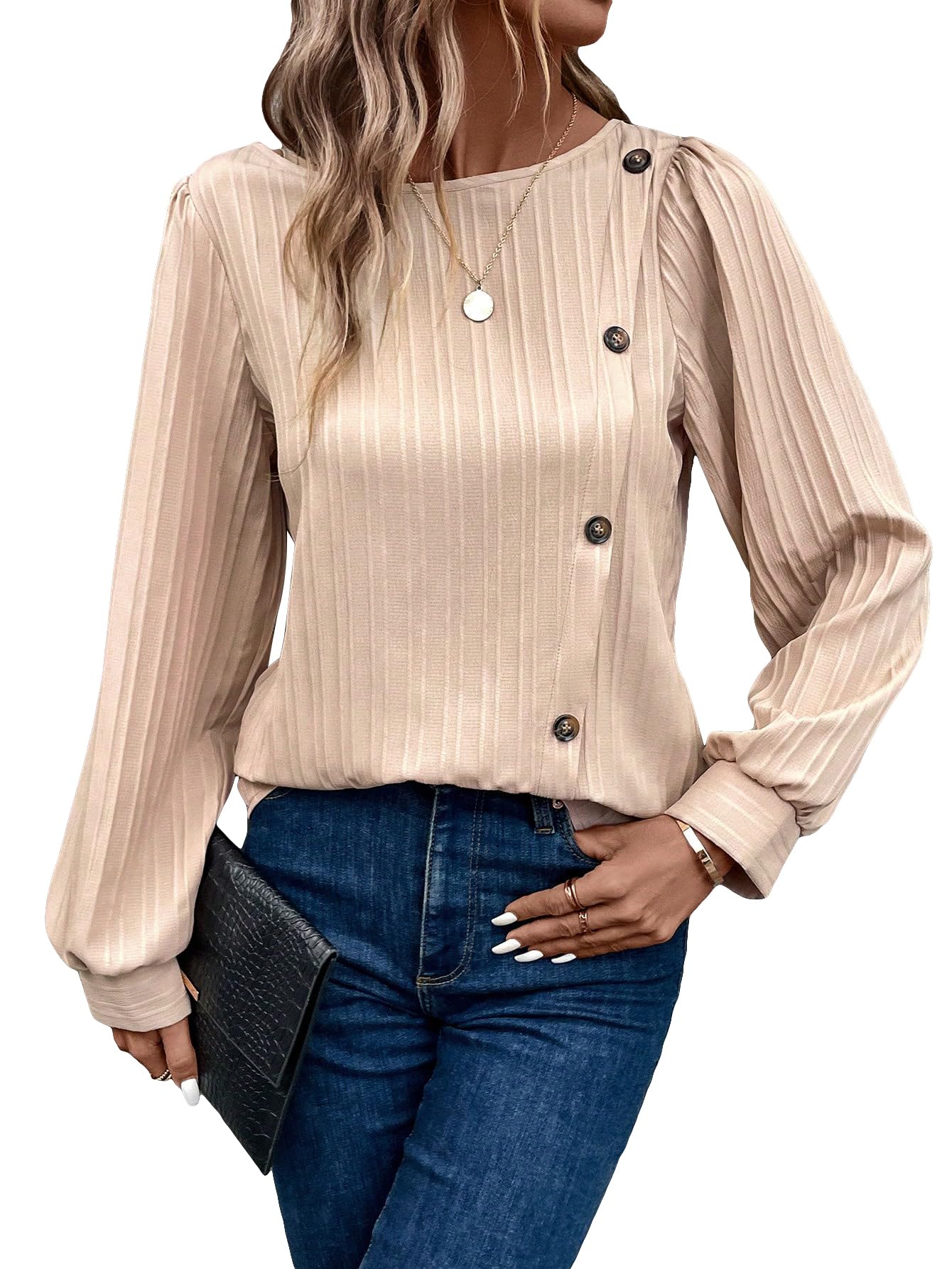 Round Neck Lantern Sleeve Blouse