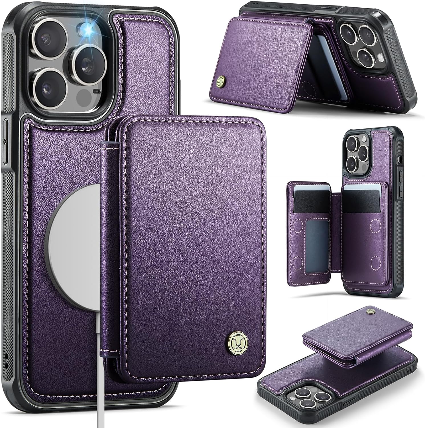 Compatible with Magsafe for iPhone 14 Pro Max Wallet Case Magnetic Card Holder, RFID Blocking 2 in 1 Detachable Kickstand Shockproof Case for Apple 14 Pro Max, Purple for iPhone 14 Pro Max - 6.7" Purple