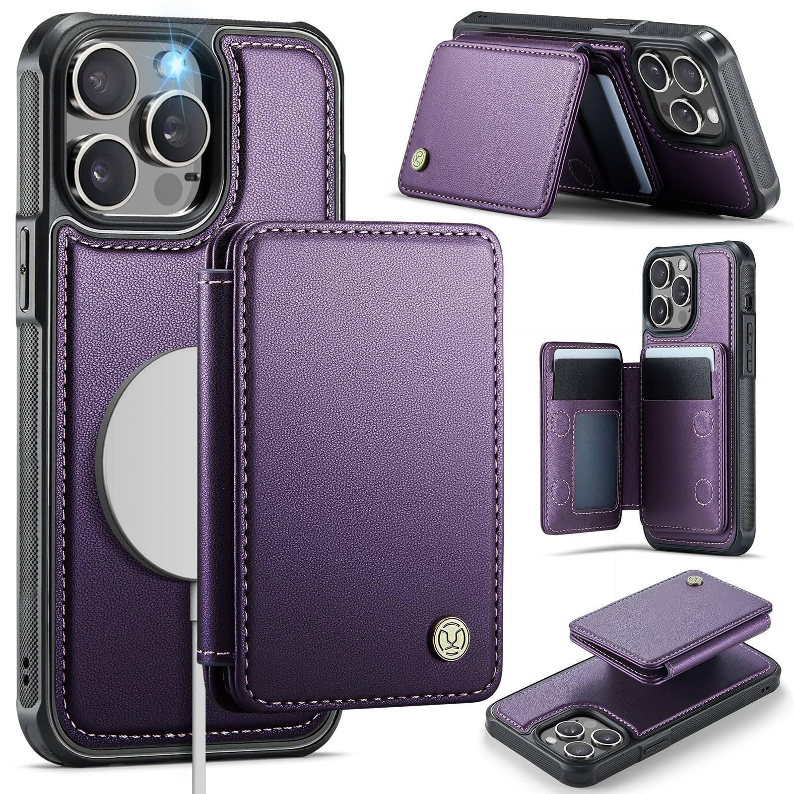 Usroom Compatible with Magsafe for iPhone 12 Pro Max Wallet Case Magnetic Card Holder, RFID Blocking 2 in 1 Detachable Kickstand Shockproof Case for