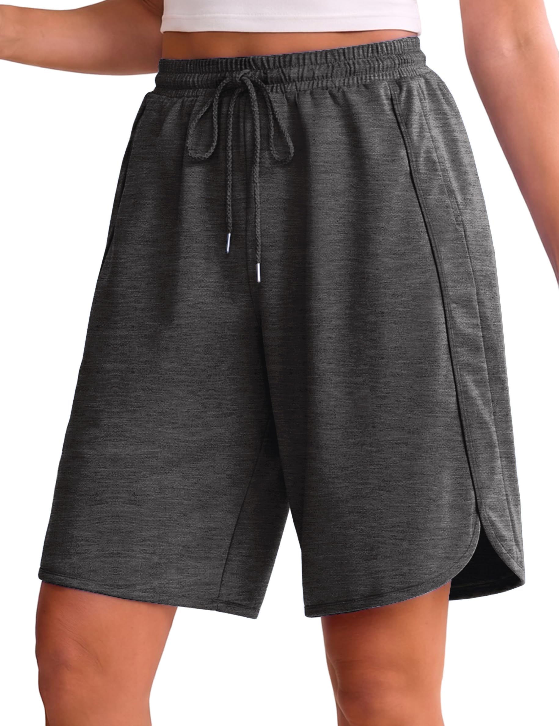 Women’s High Waisted Bermuda Sweat Shorts 9 Inch Loose Lounge Shorts with Pockets