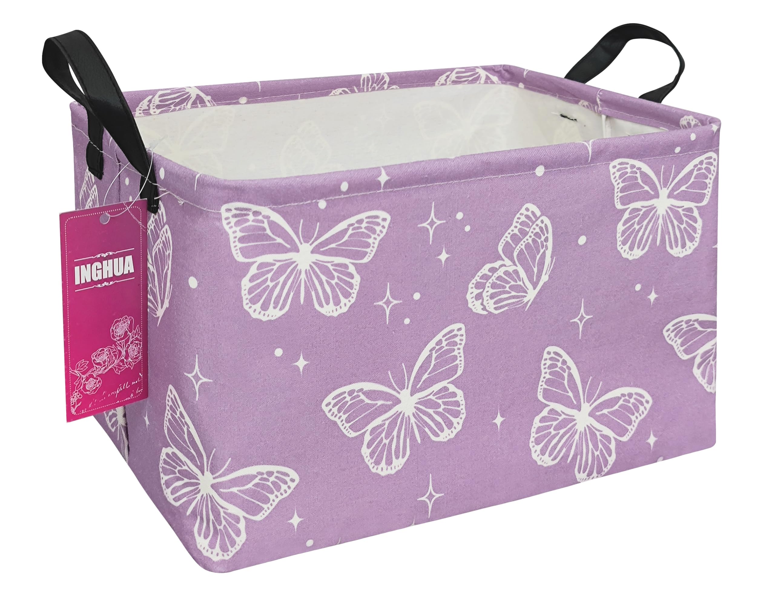 Rectangular Storage Basket Fabric Organizer Bin for Toys,Books,Clothes,Gifts,Pets-Perfect for Home,Office,Nursery,Dorm,Shelf(Rec-butterfly )