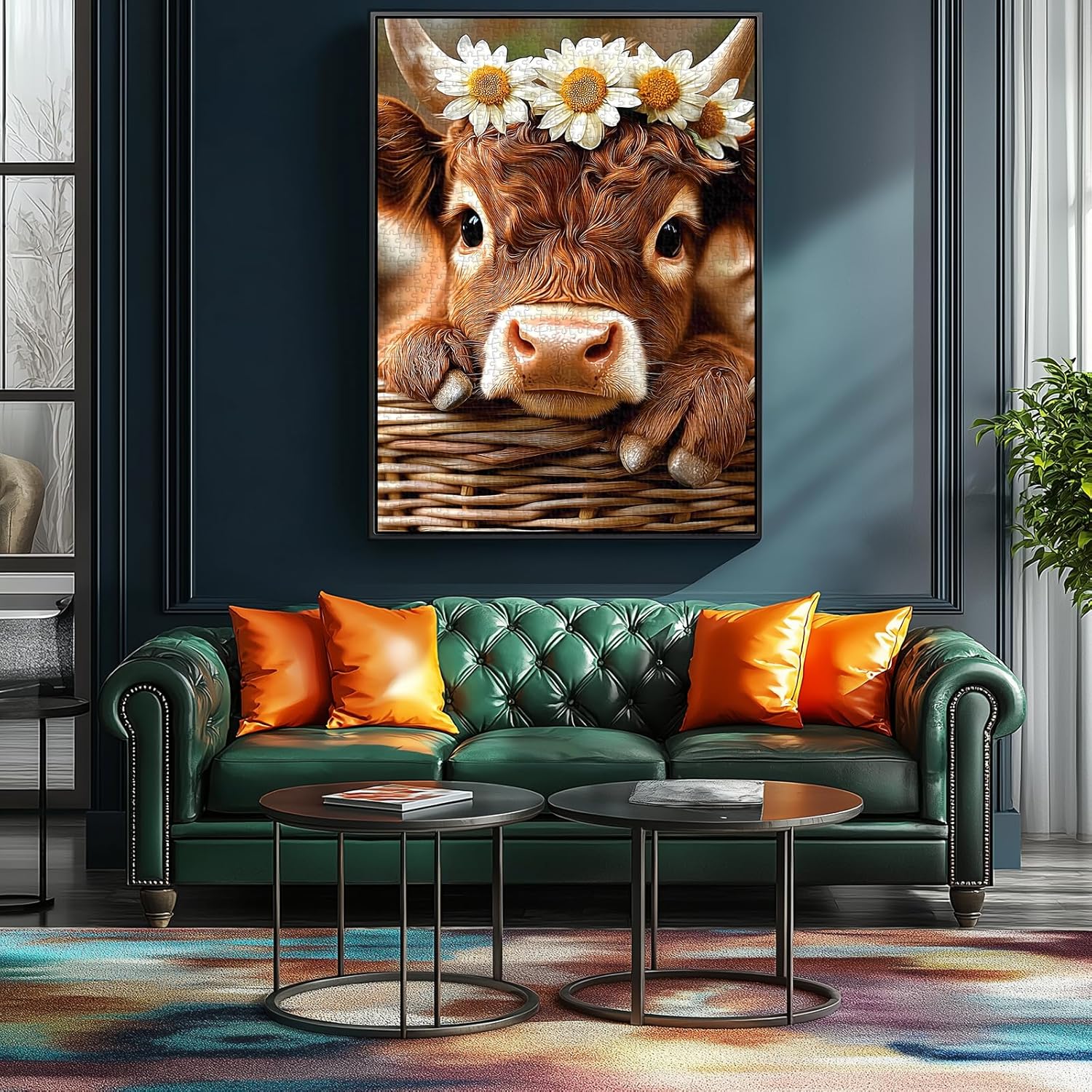 500 Piece Highland Cow with Daisy Flower Crown Jigsaw Puzzle for Adults, Relaxation Activity Adult Entertainment for Animal Lovers, 23x15 Inches Home Decor Artwork