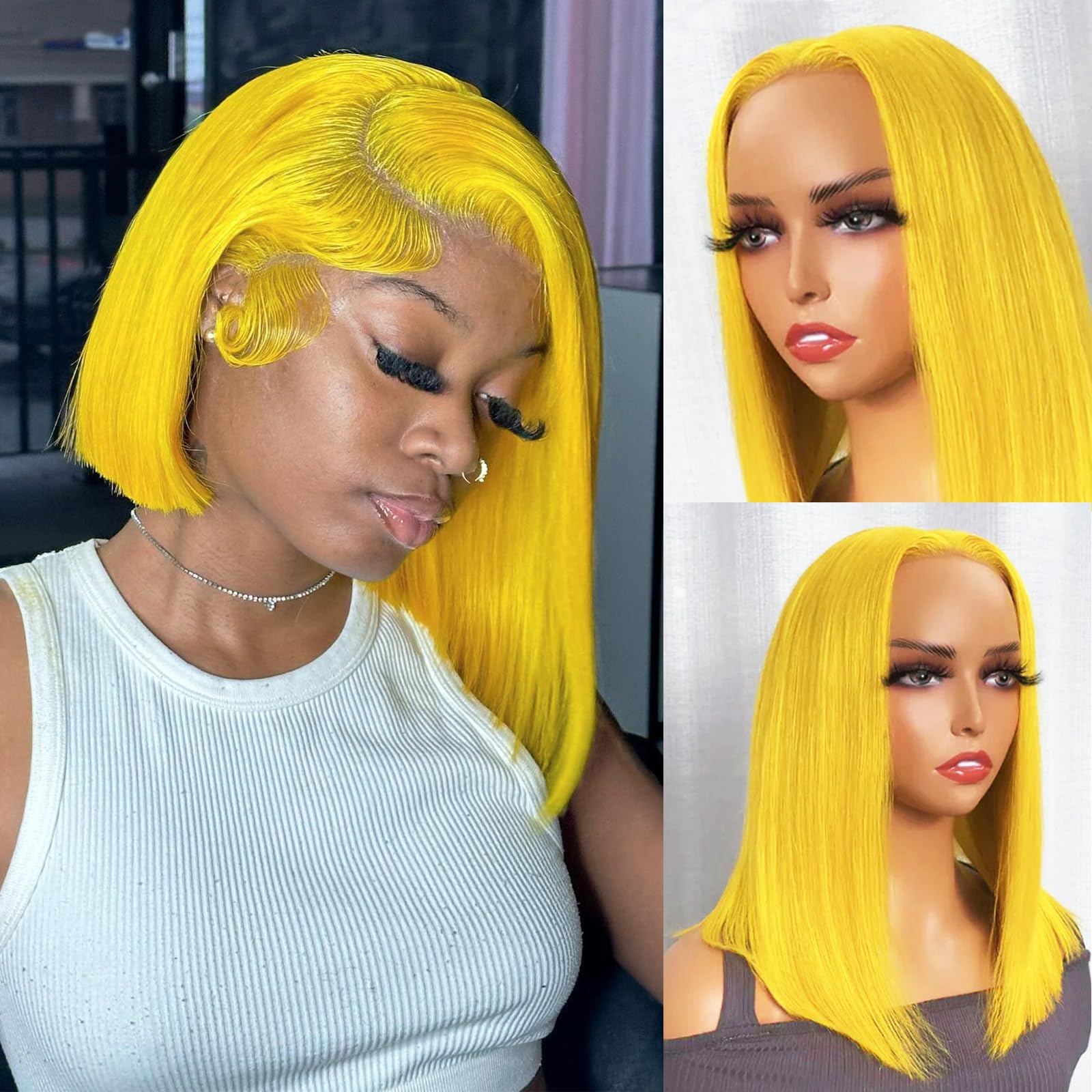 Amazon.com : Licoville Yellow Bob Lace Front Wigs Human Hair 