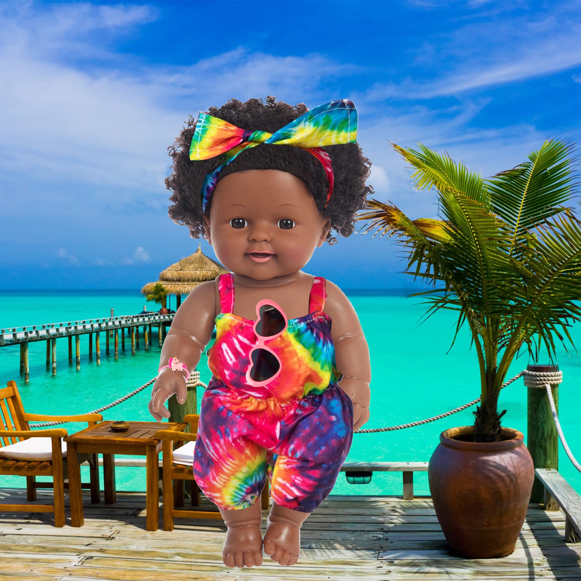 Adora Beach Baby African American Doll - Baby Piper With Sun-Activated Freckles, 13" QuickDri Vinyl Doll, Swimwear & Accessories