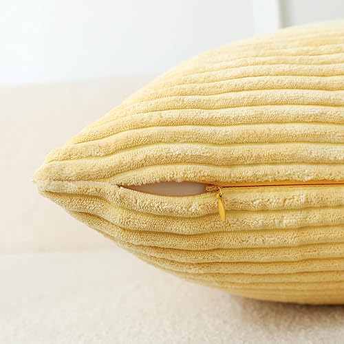 Miniatura 2 de Stellhome Paquete de 2 fundas de almohada de pana suave rectangulares a rayas sólidas para cama, sofá, banco, 12 x 20 pulgadas, color naranja