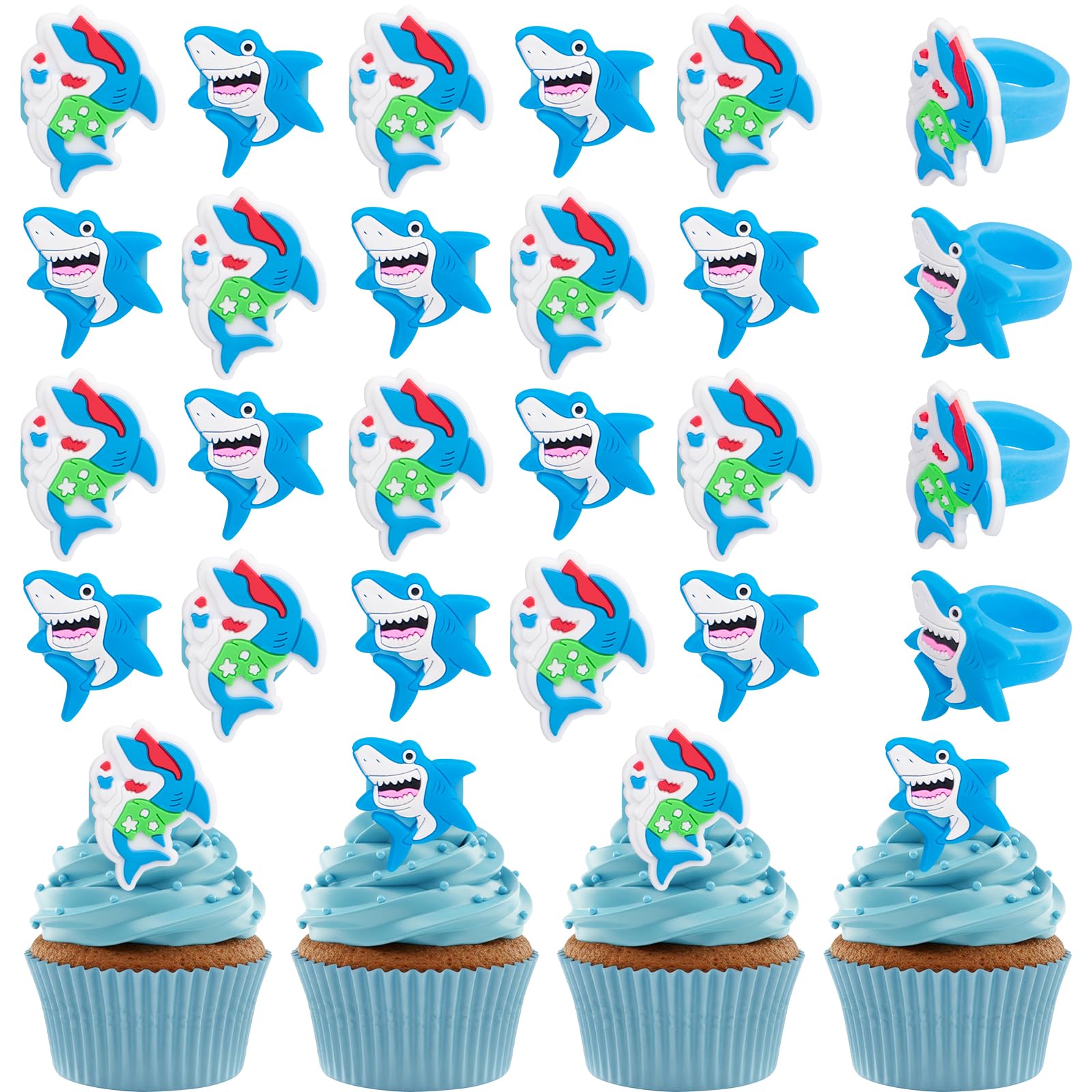 30pcs Shark Cupcake Toppers Sea Cupcake Toppers Picks for Kids Baby Shower Oecan Animals Theme Party Decorations Supplies(Shark)