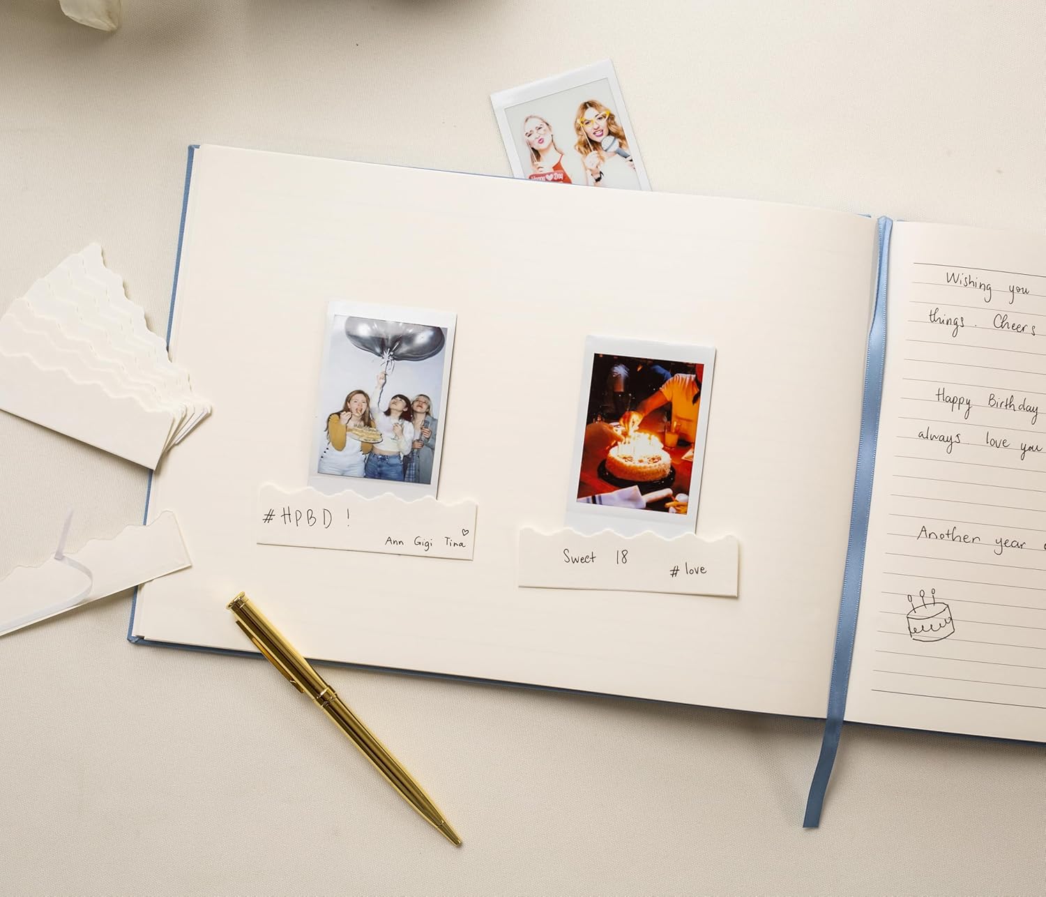 Real Linen Guest Book Set - 11.5 x 8.5 Embossed Guestbook for Weddings, Showers, Events, Blank & Lined, Comes with Sign, Pen, Box and Photo Sleeves, 120 Pages (Light Blue)