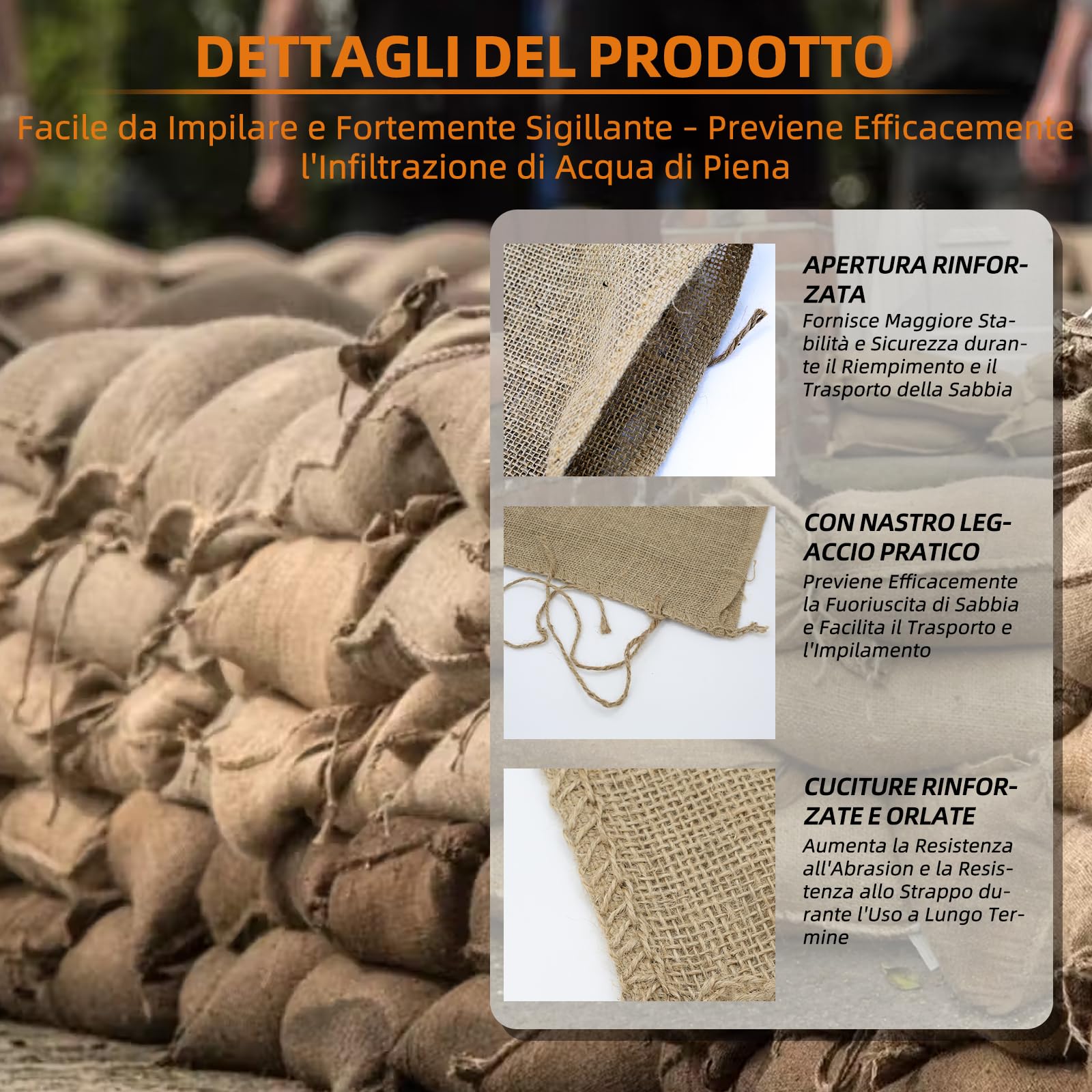 Sacchi di iuta (30 x 60 cm), 20 pezzi, vuoti, ideali per la protezione delle inondazioni, sacchetti stabili