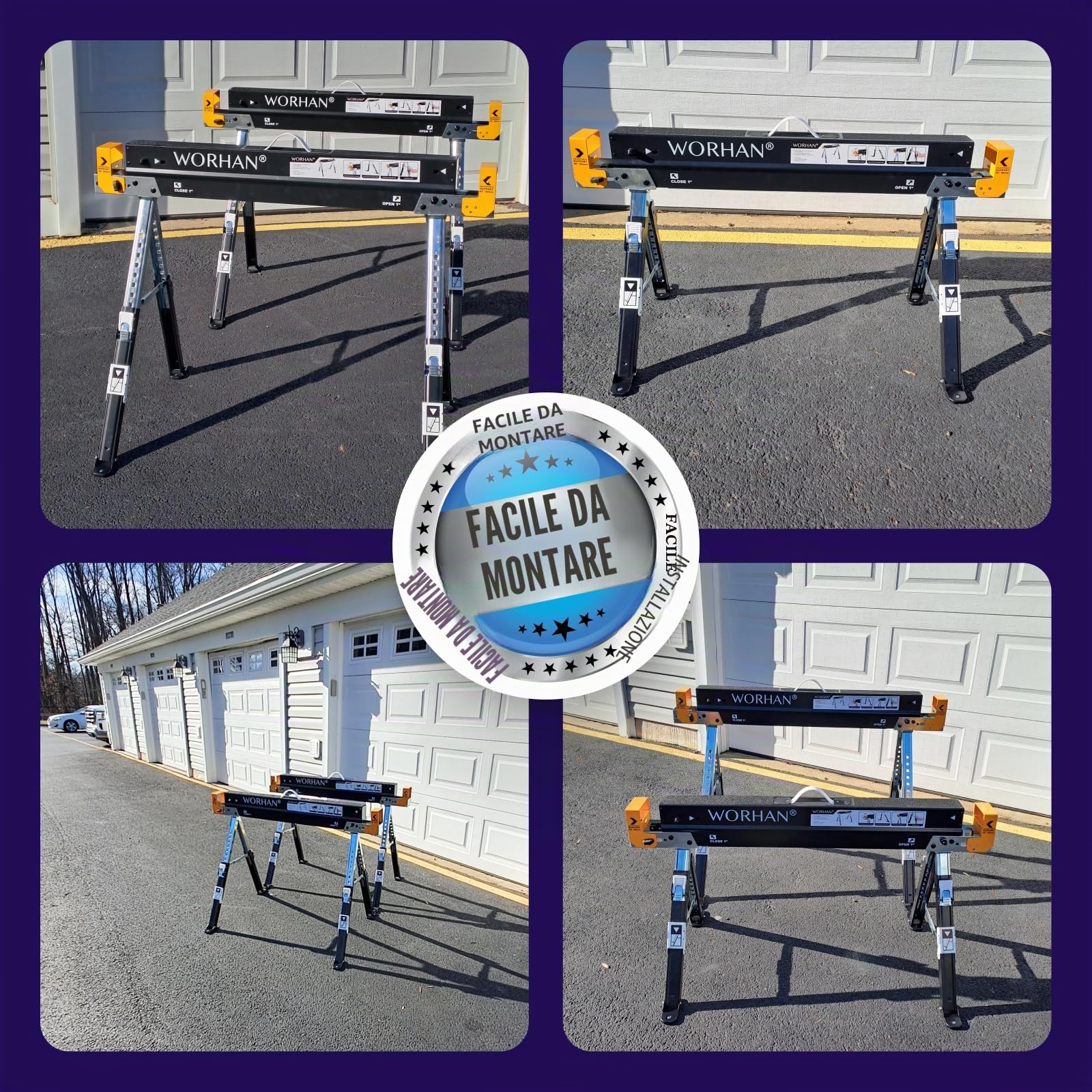 Cavalletti x2 Stabili Pieghevoli per Ponteggi 2 pezzi Robusti Piedini Antiscivolo Regolabili in Acciaio Regolazione Rapida 1180kg S600A