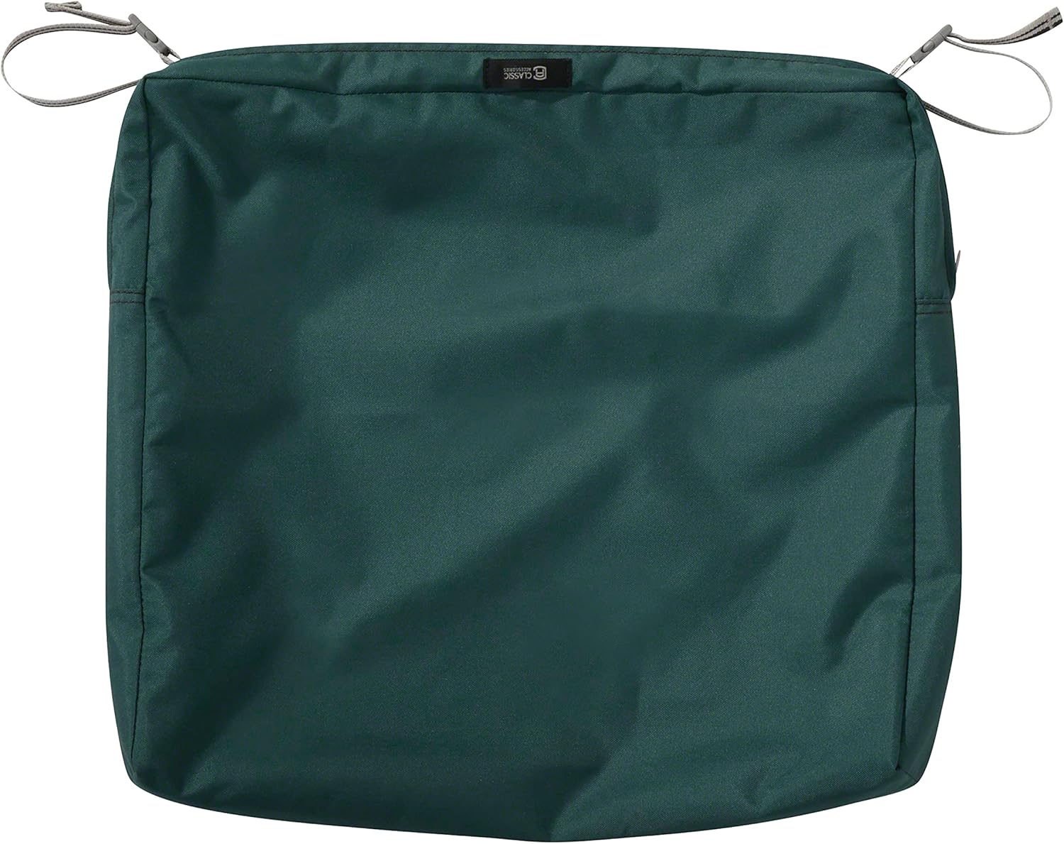 Classic Accessories Ravenna Water-Resistant 21 x 19 x 3 Inch Rectangle Outdoor Seat Cushion Slip Cover, Patio Furniture Chair Cushion Cover, Mallard Green, Patio Furniture Cushion Covers