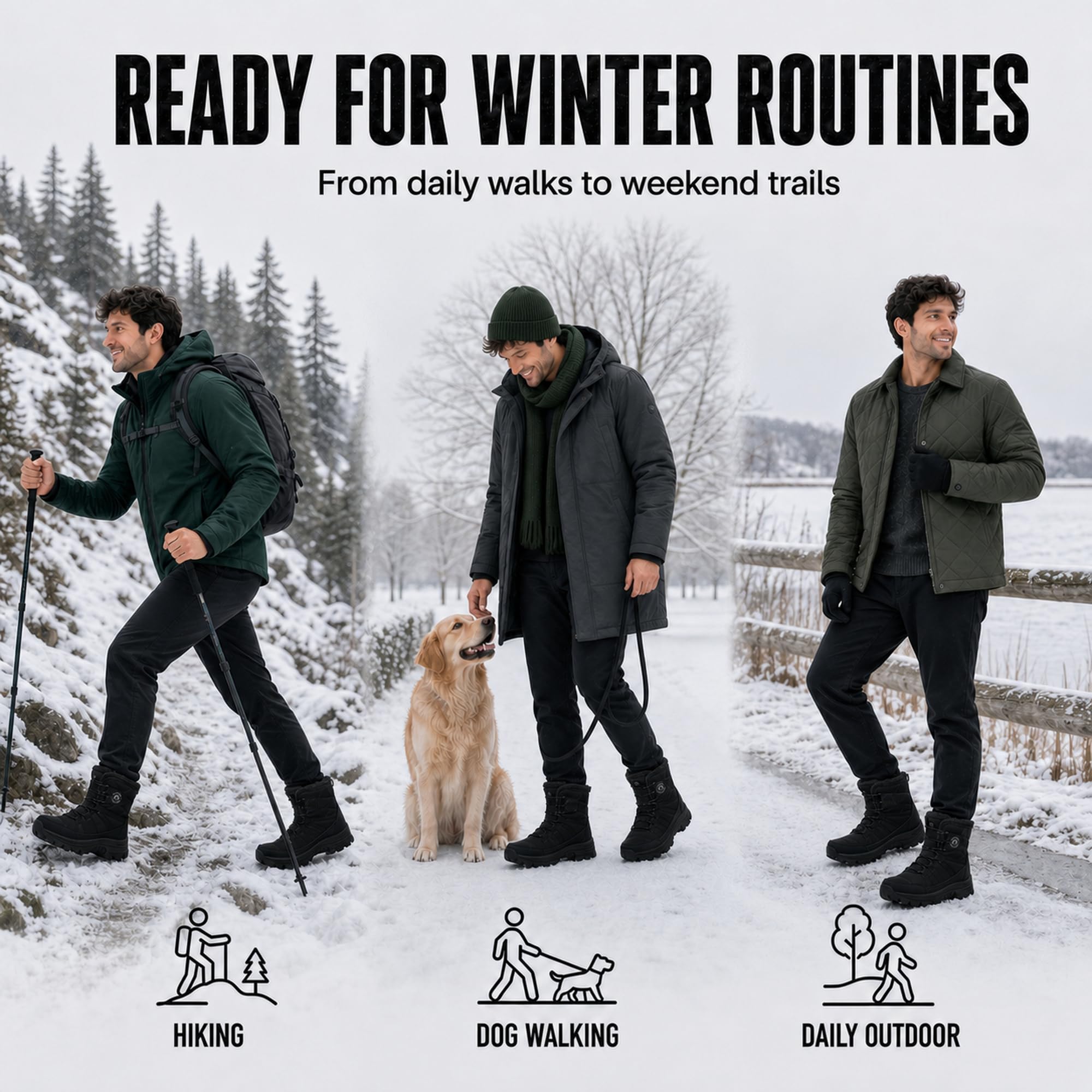 Herren Winterstiefel Warm Gefüttert Schneestiefel Outdoor