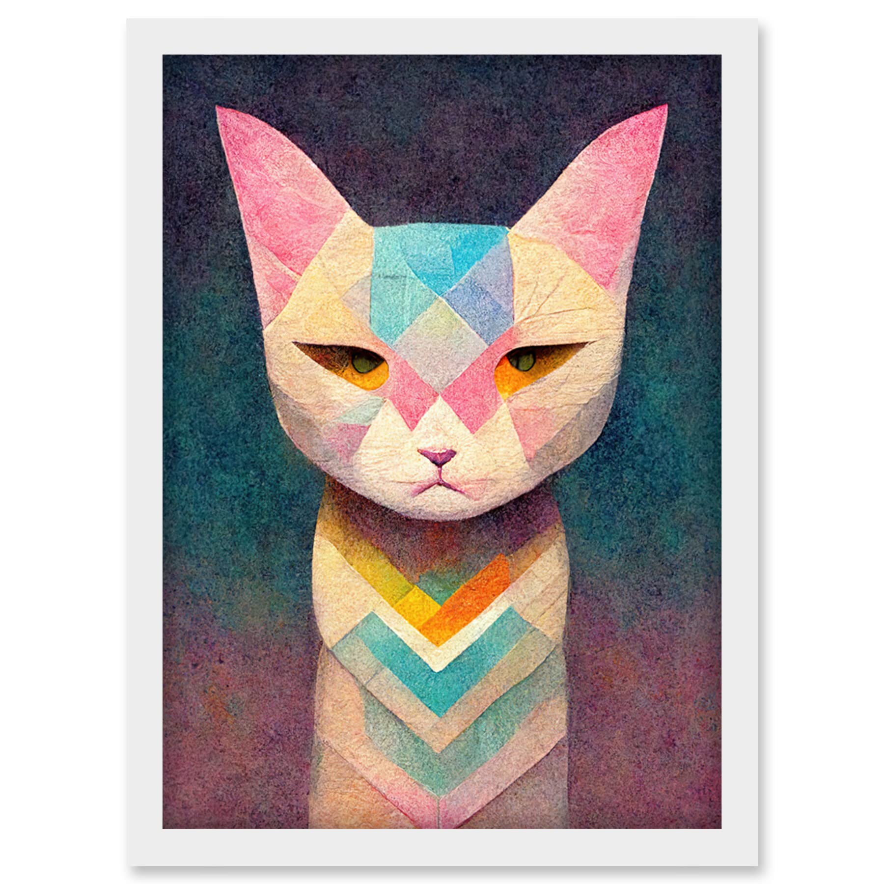 A4 Framed Wall Art Print - Geometric Egyptian Cat Pastel Boho Artwork - Artery8