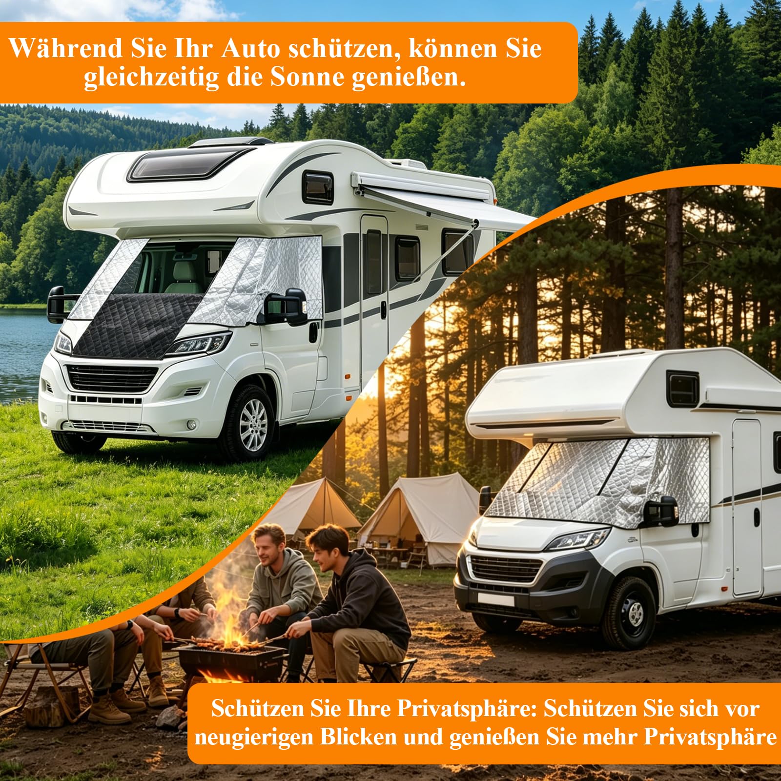 Frontscheibenabdeckung Ford Transit 2015-2025 MK8 & MK9 - Thermomatte Außen Sonnenschutz Ford Transit Wasserdicht Scheibenabdeckung für Wohnmobile und Kastenwagen