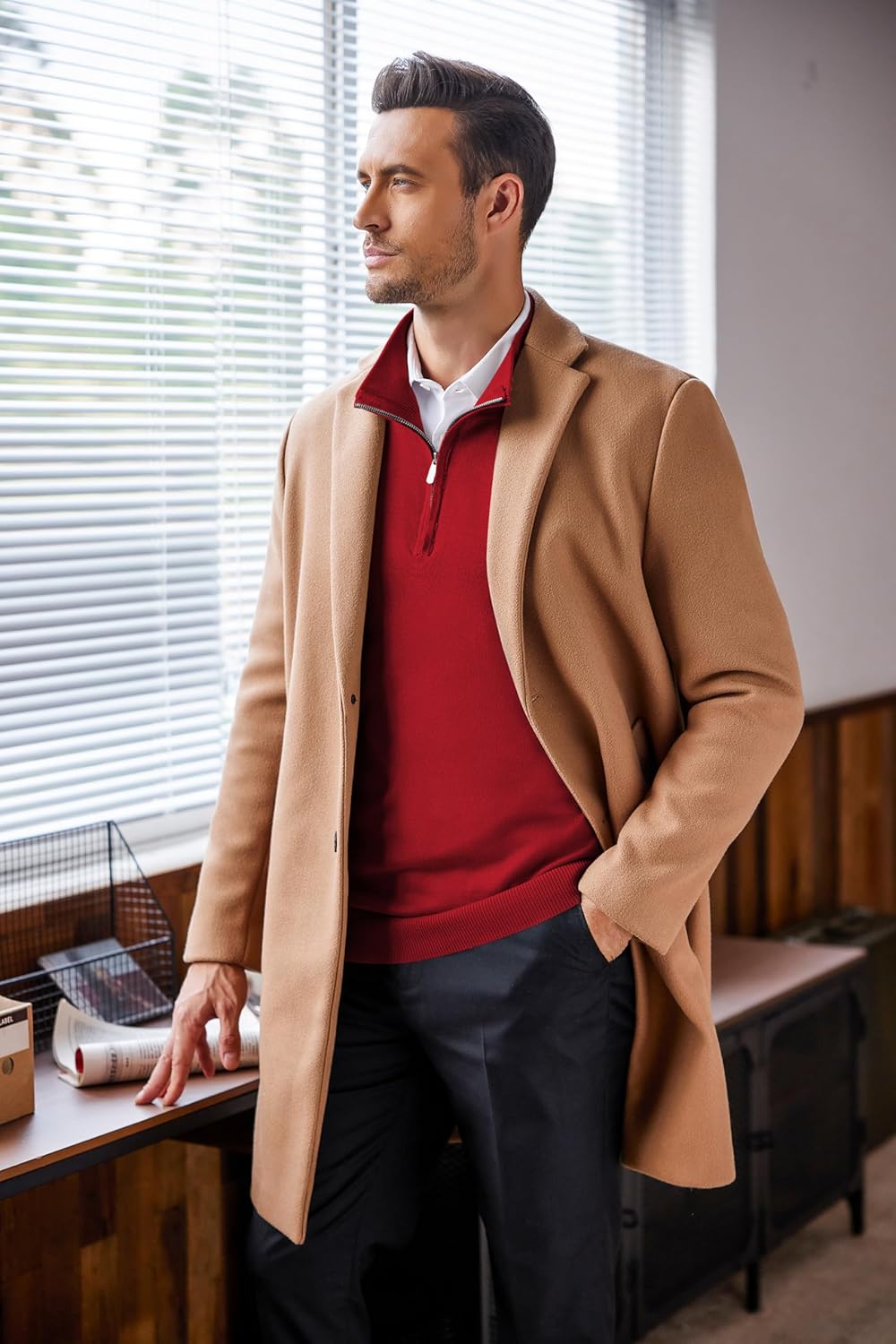 COOFANDY Men's Quarter Zip Up Sweaters Slim Fit Lightweight Mock Neck Pullover Casual Polo Sweaters - Image 8