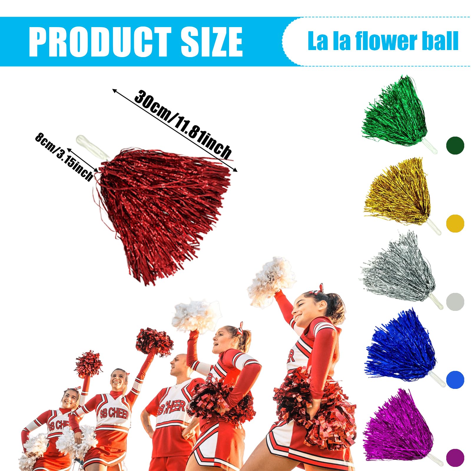 12 pompones de animadora: pompones de animadora con asas, pompones de animadora, bonitos pompones de animadoras, cintas de flores de animadora, pompones de animadora, pompones para aeróbic, fiestas — view 2