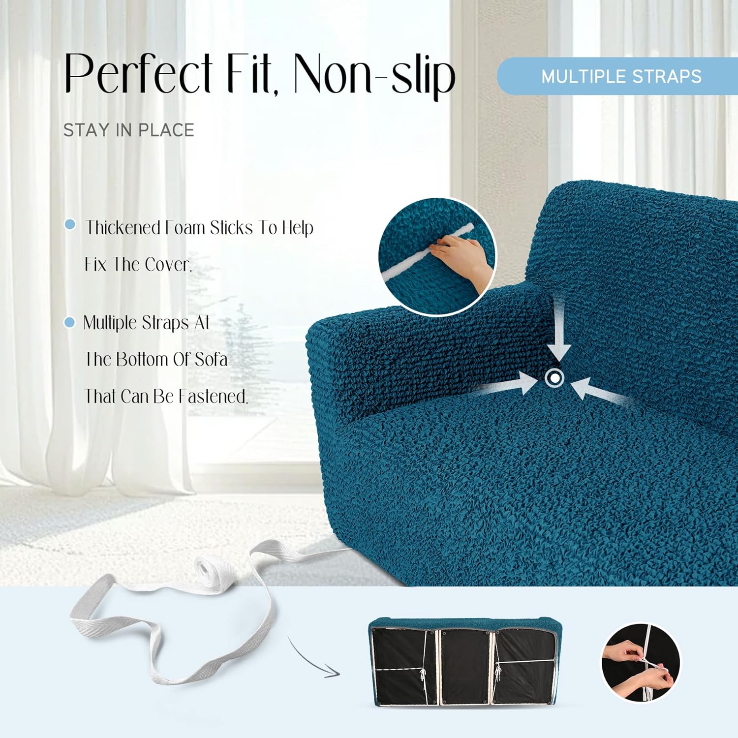 Large Couch Covers for Oversized Sofa- Upgraded Polyester Fabric, Stretch Couch Cover for Dogs Washable Easy Fitted Easy Care Slipcovers (Peacock Blue, X-Large Sofa)