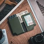 VULKIT Men's Wallet Minimalist Pop Up Card Holder RFID Blocking Magnetic Closure Leather Wallet with ID Window for Cash & Credit Cards Up To 11 Cards, Olive, Minimalist