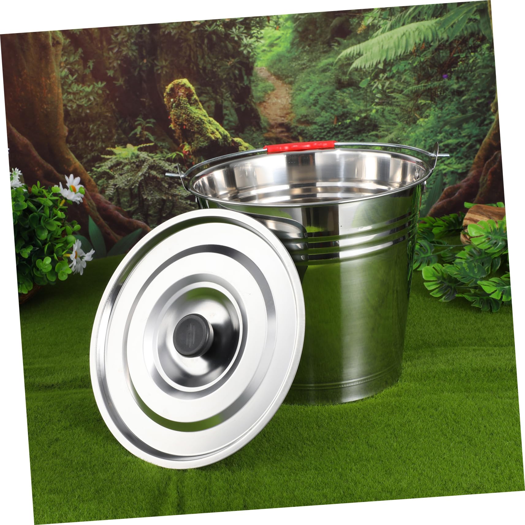 Seau INOX Conception Monobloc Solide avec Couvercle Toilette Sèche en Acier Inoxydable et Maniement pour Usage Domestique et Pâturage