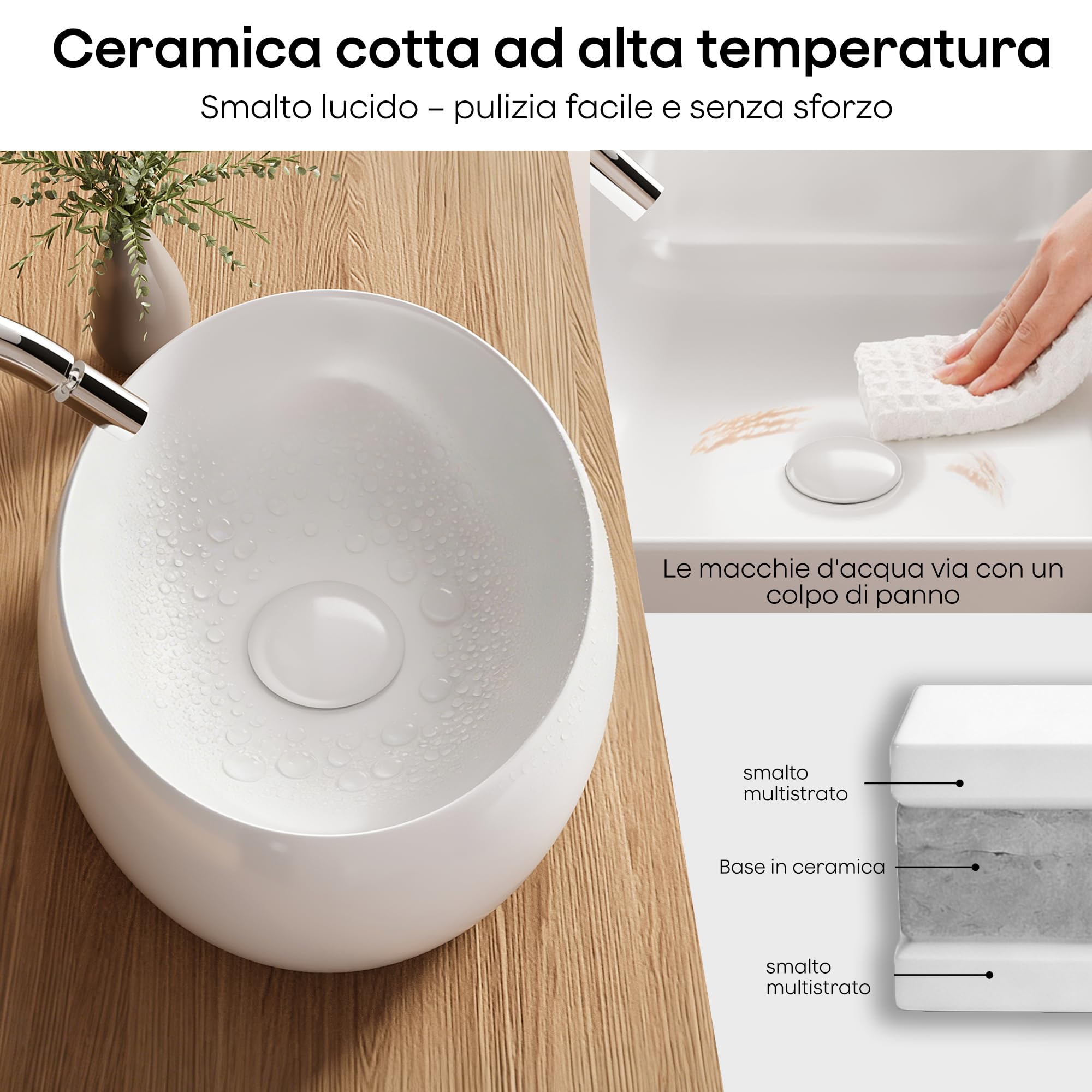Lavabo da Appoggio Bianco in Ceramica Lavabo Moderno per Bagni Ospiti Ristorante (41x31x13 cm)