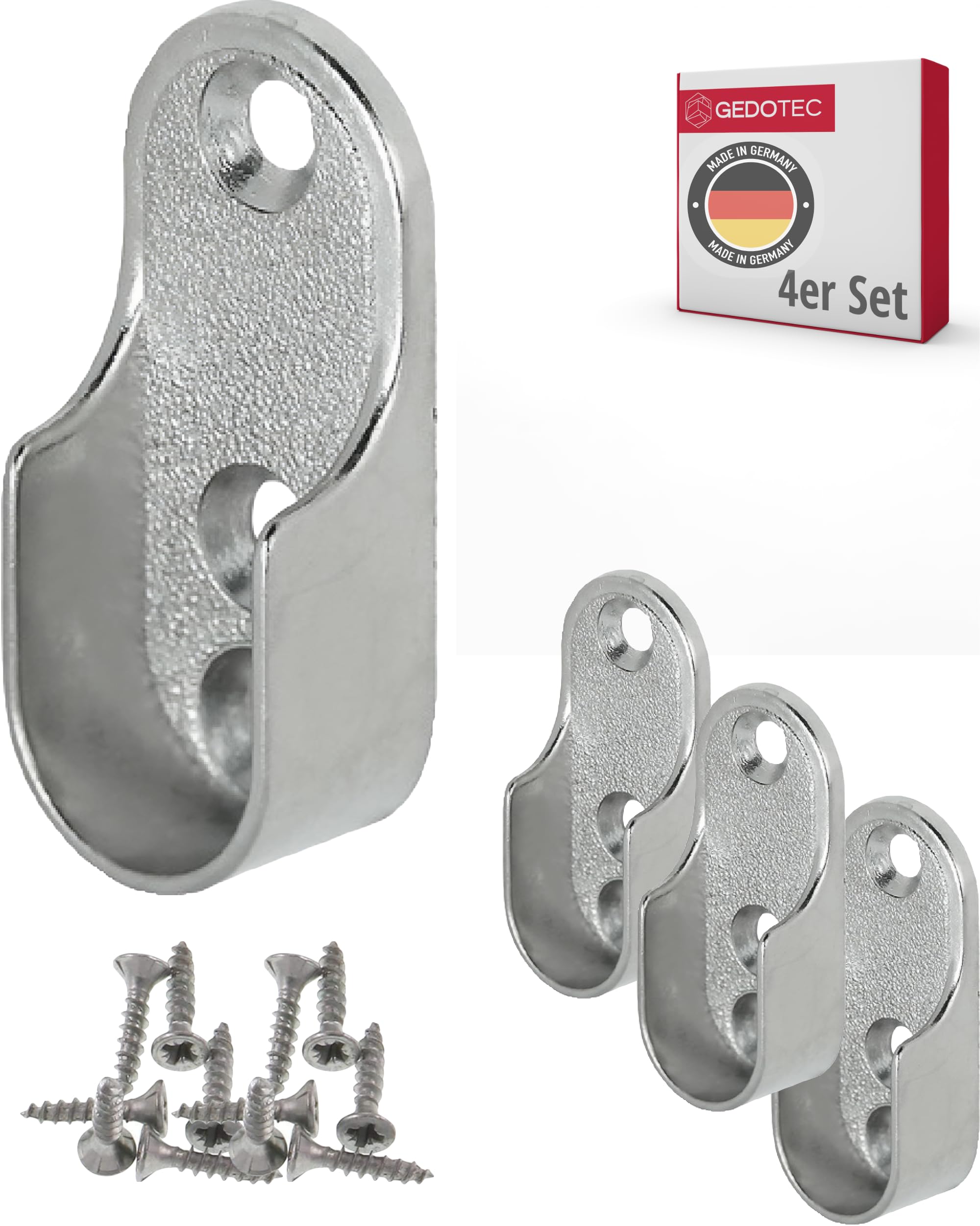 Gedotec Silver Wardrobe Rail Bearing Oval Bracket For Clothes Rail Cupboard 30 X 15 Mm Ova Pack Of 4 Metal Clothes Rail Holder For Oval Rod Nickel-Plated Steel Wardrobe