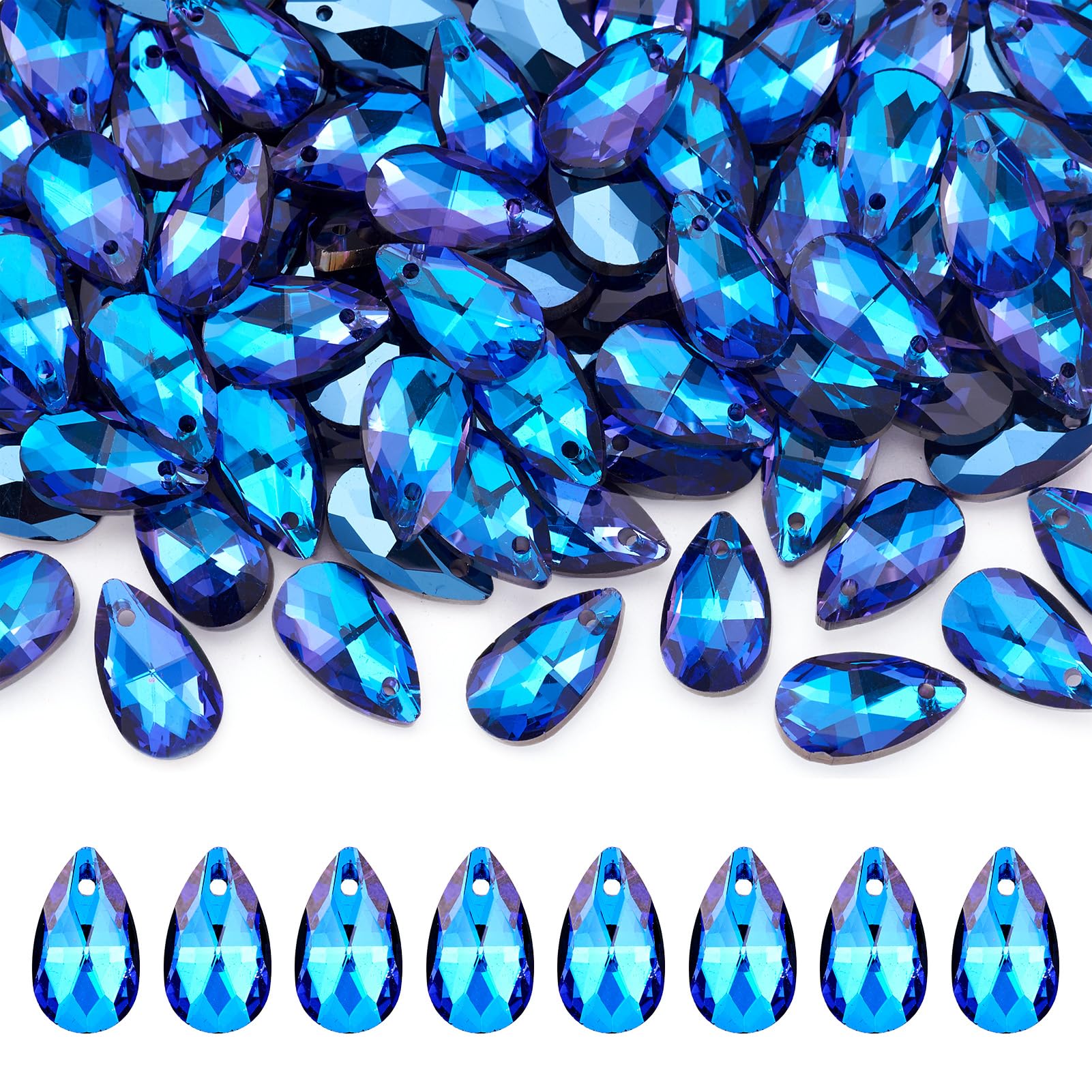 Spritewelry 100Pcs Blue Faceted Glass Teardrop Beads Sun Catcher Crystals
