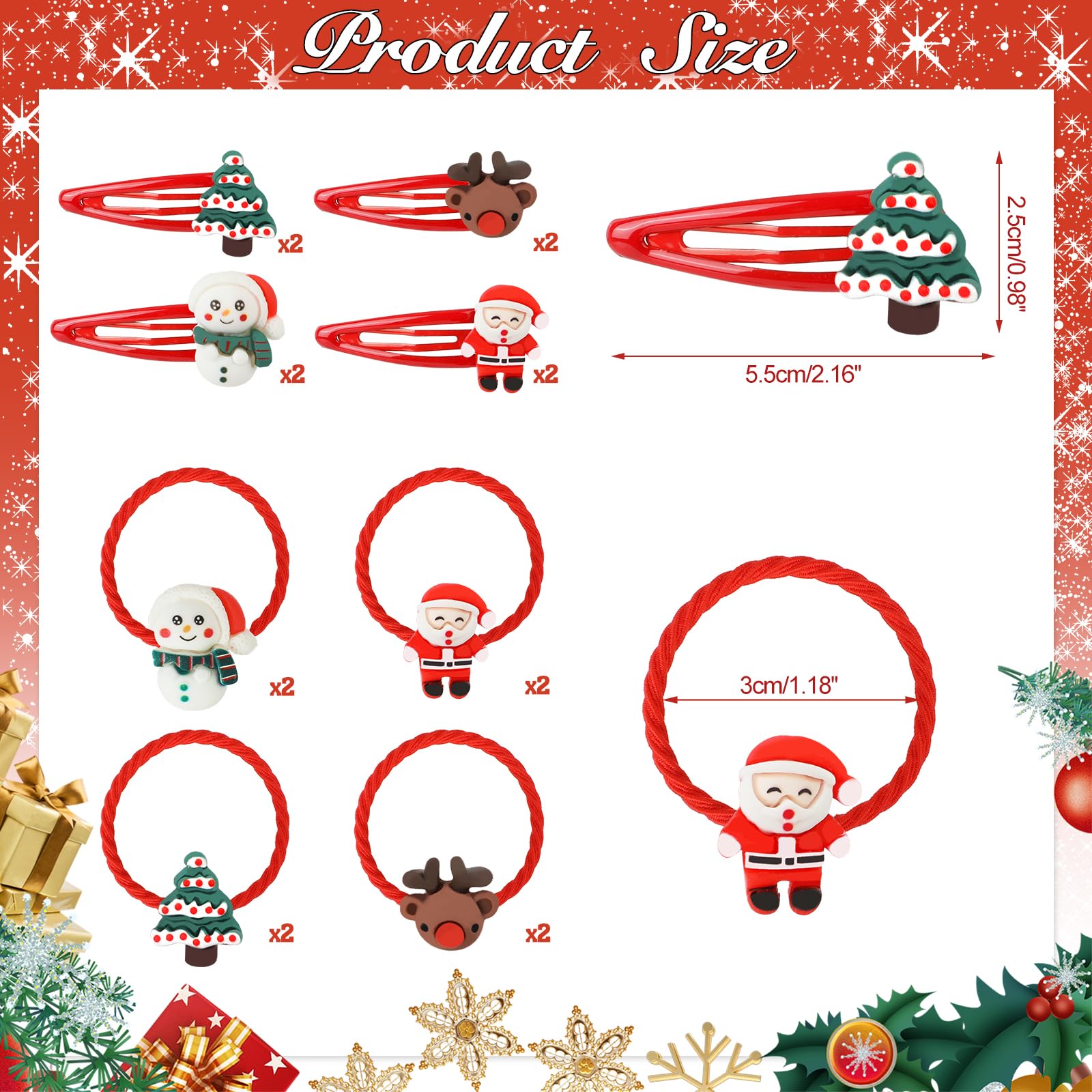 HOWAF Accessoires Cheveux Noël – 4 Serre-têtes Renne/ Père Noël/ Arbre, Pinces Et Élastiques