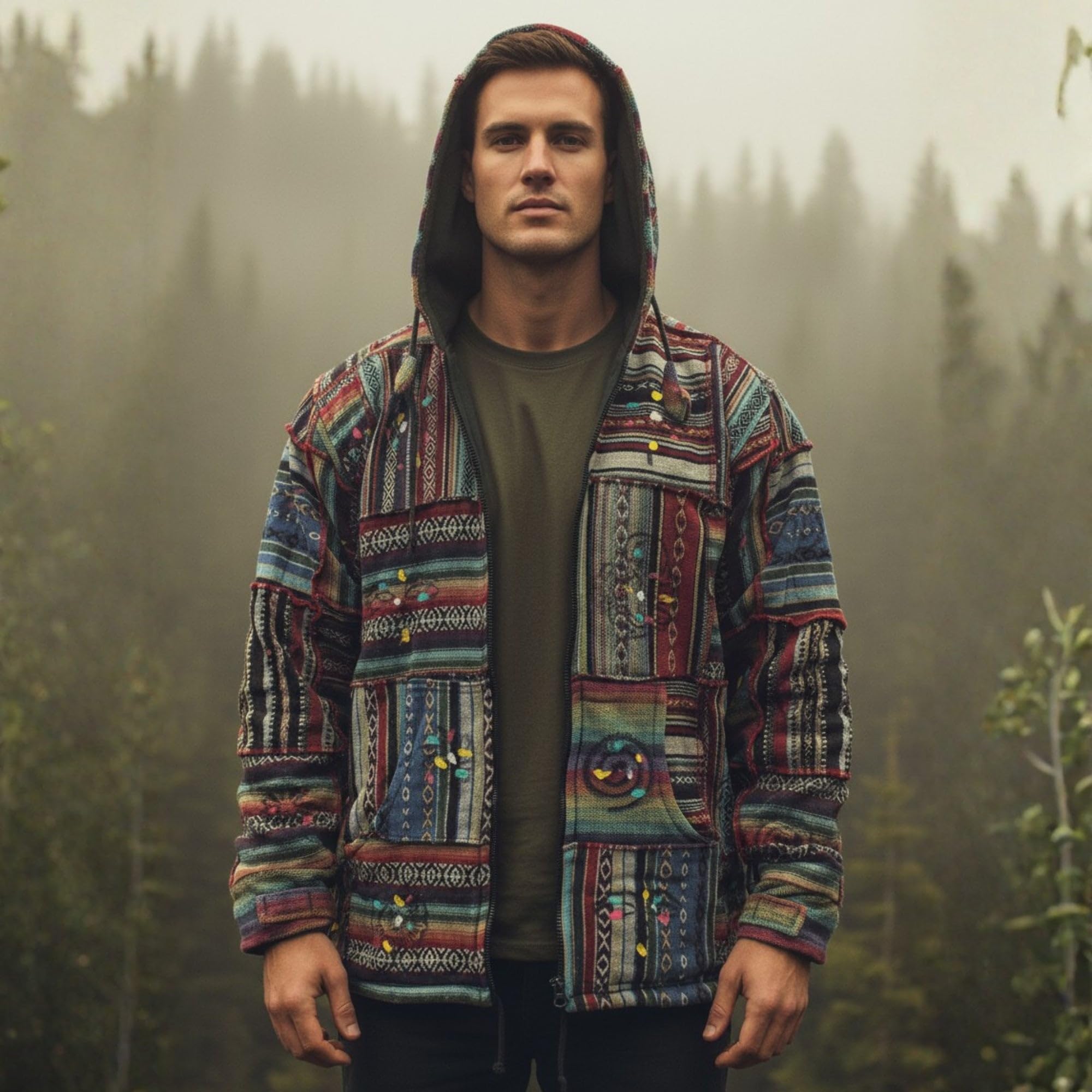SHOPOHOLIC FASHION Herren Outstiched Hippie Kapuzenjacke