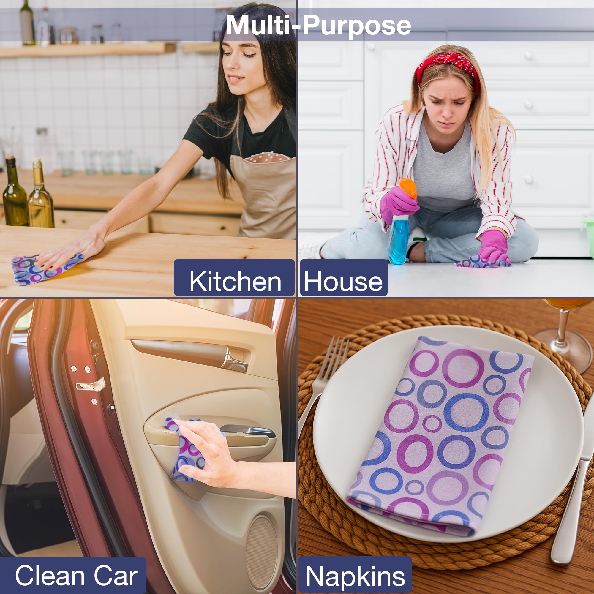Toallas de papel reutilizables, toallas de algodón de 10 x 10 pulgadas, rollo de 10 unidades, impresión de utensilios de cocina, ecológicas, lavables, de secado rápido, paños de
