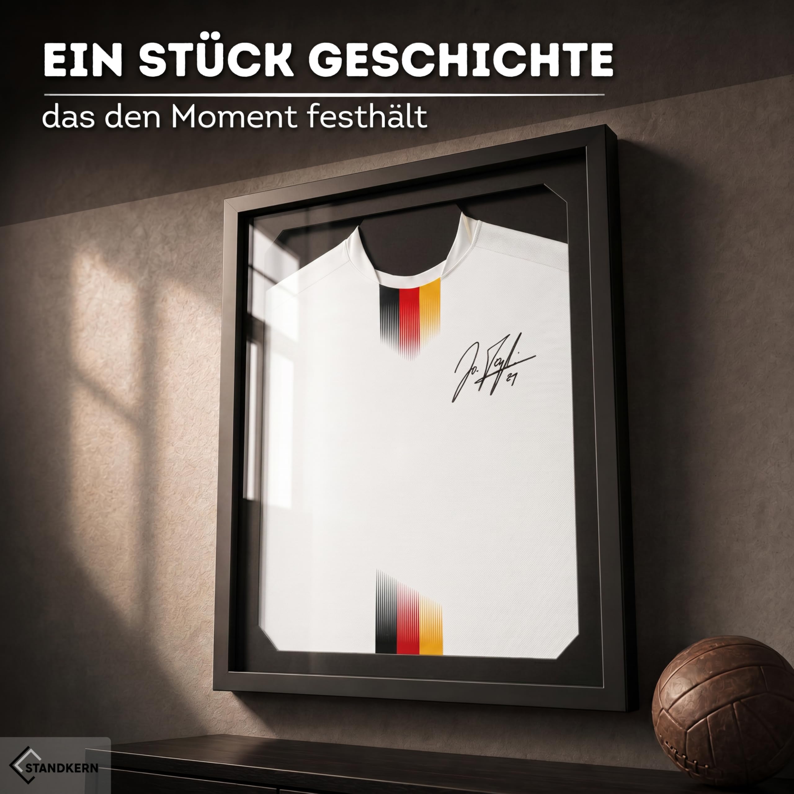 3D Trikotrahmen Fußball - XL Bilderrahmen für Trikot mit faltenfreier Fixierung - Trikot Bilderrahmen für alle Größen - Trikot Rahmen mit einfacher Montage - Objektrahmen Jersey Frame