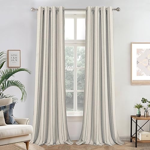 Vista 76 de DriftAway - Cortinas de mezcla de lino estilo granja opacas de 96 pulgadas de largo para dormitorio, cortinas de lino con rayas verticales Gris