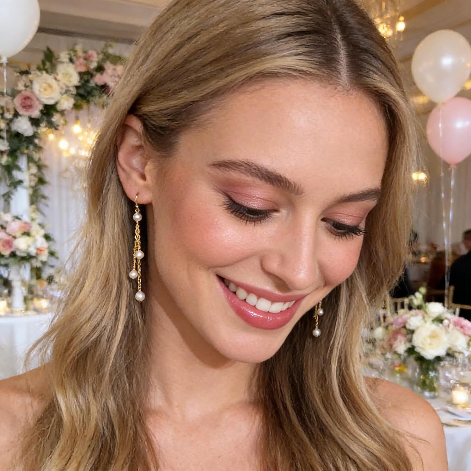 Long Tassel Pearl Chain Drop Earrings Small Faux Pearl Dangle Earrings Multi Pearls Chain Hook Earrings Wedding Bridal Statement Jewelry for Women - Image 5