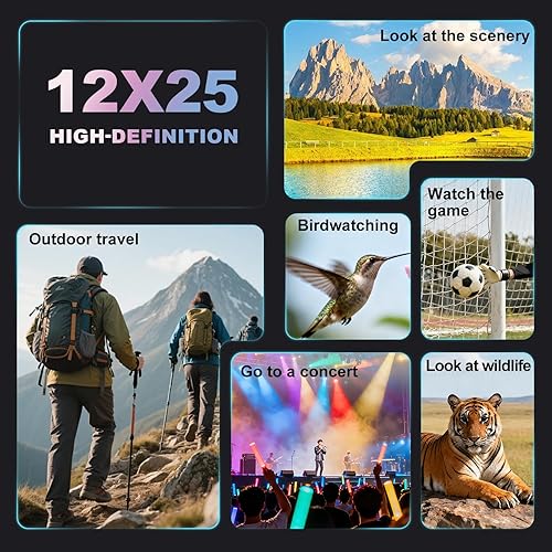 Miniatura 5 de BIJIA Prismáticos compactos de 12 x 25 para adultos y niños, prismáticos pequeños de fácil enfoque con prisma BAK4, ocular grande, impermeable,