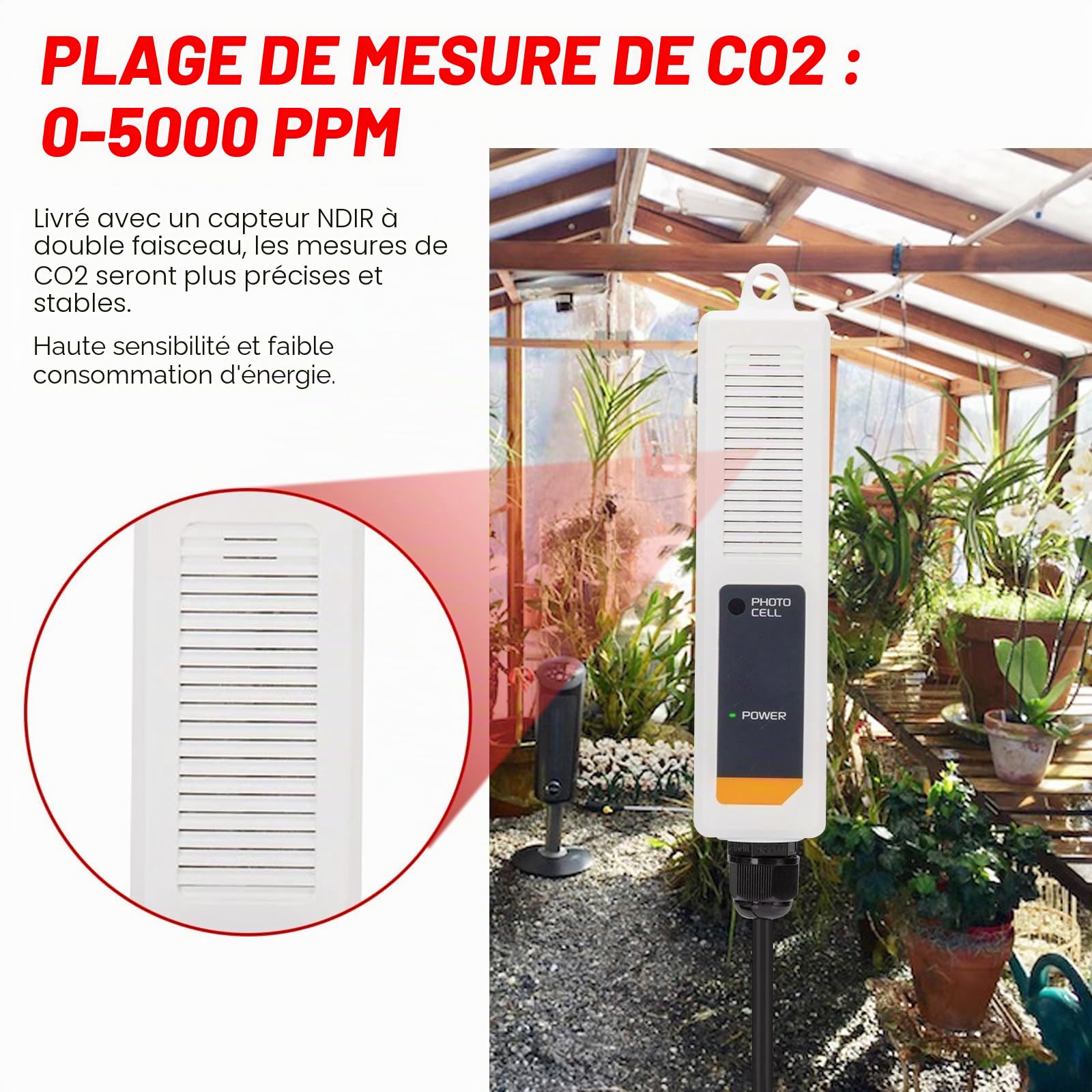 Gaz Carbonique CO2 Mètre Manette & Moniteur CO2 Détecteur avec Type divisé Télécommande Capteur et 4.6 Mètre Long Câble Double Canal Faible Dérive NDIR Capteur pour Serre, Résidentiel