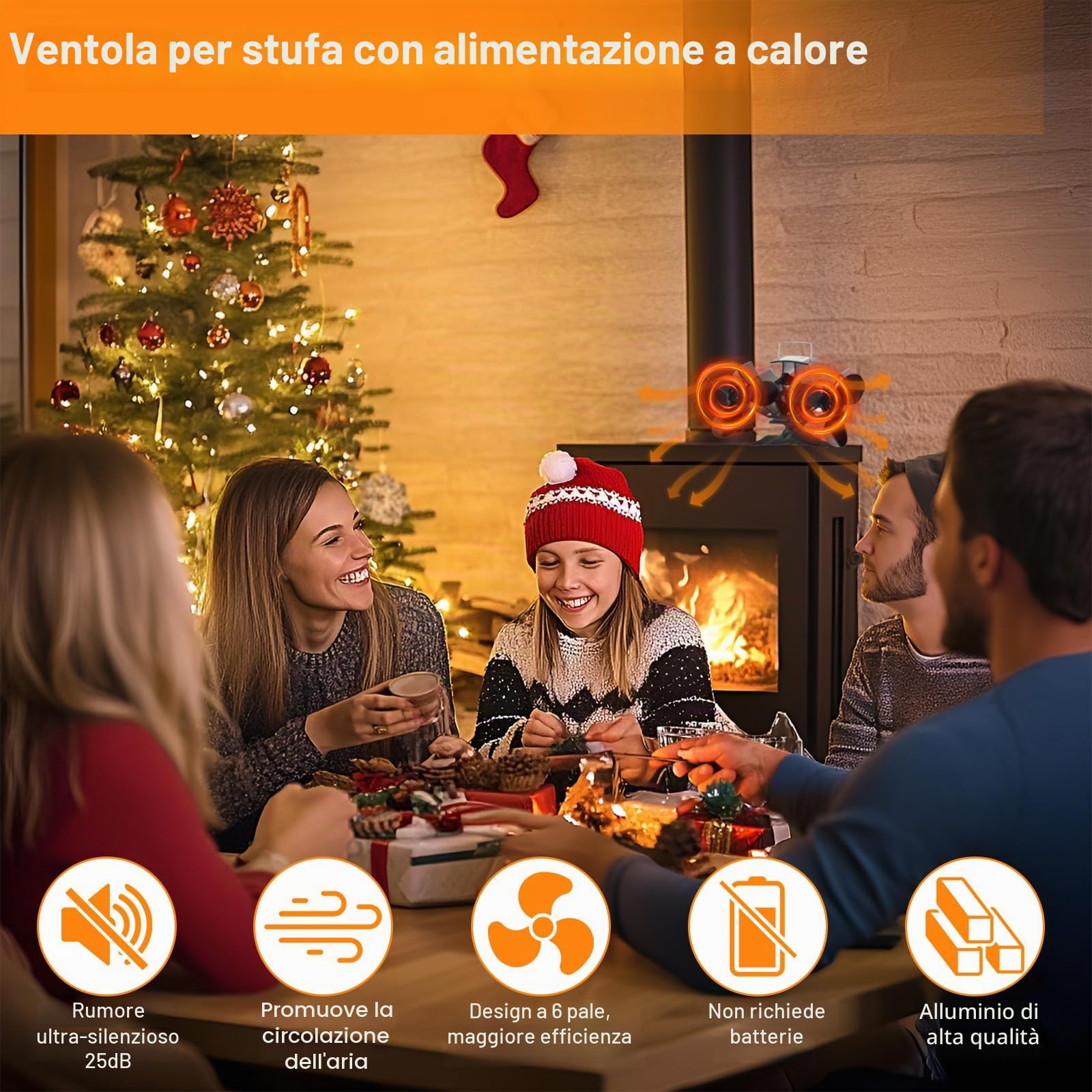 Hanaoyo Ventola per stufa, ventilatore a legna con due motori, doppia ventola per camino alimentata a calore, circolazione del calore silenziosa ed efficiente, ventola per stufa a legna per