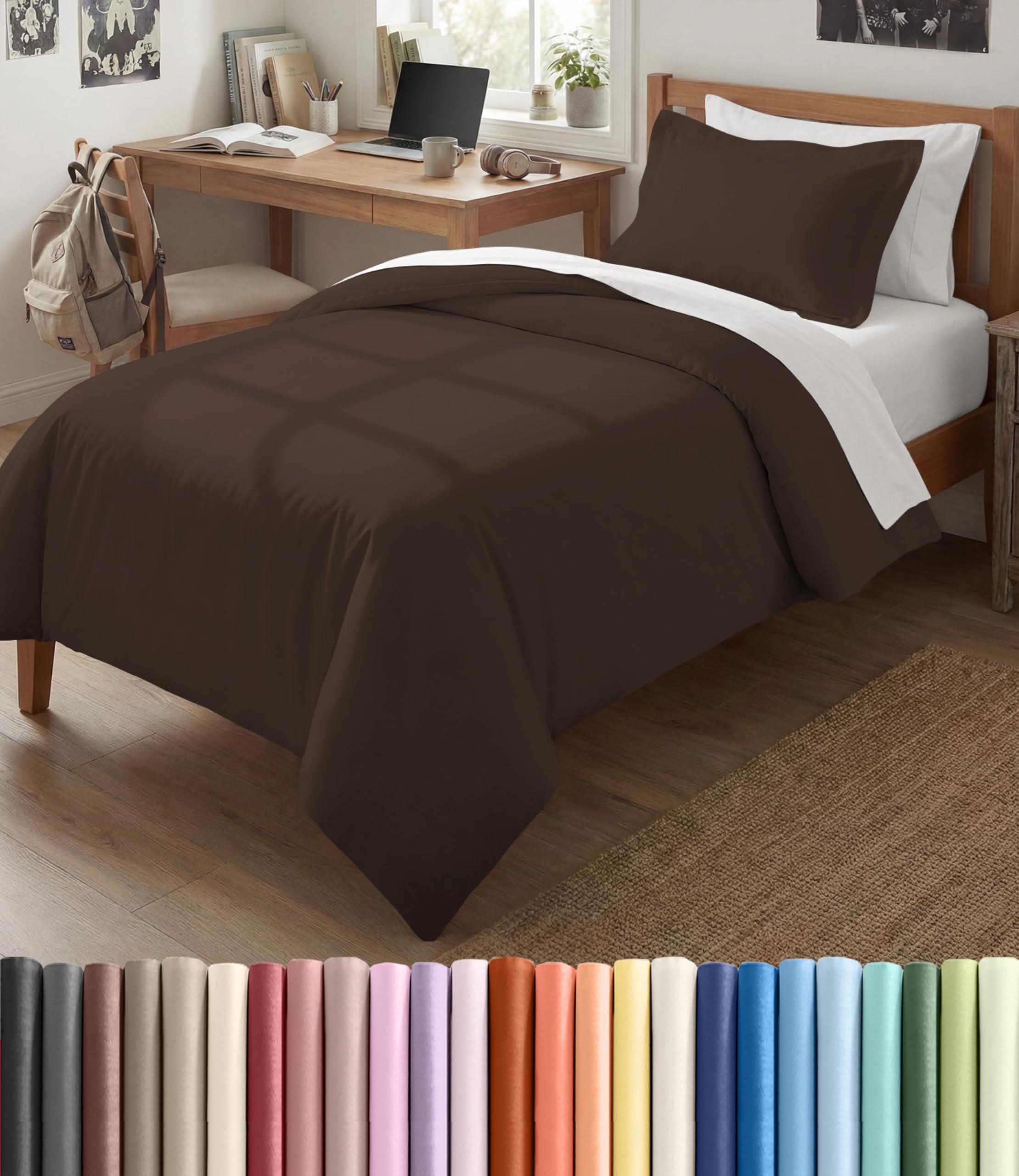 Duvet Cover Twin/Twin XL - 2 Piece Set, College Dorm Room - Brown