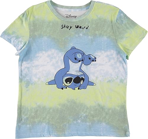 Disney Lilo and Stitch - Camiseta clásica de Lilo & Stitch para mujer, camiseta de manga corta con teñido anudado lavado