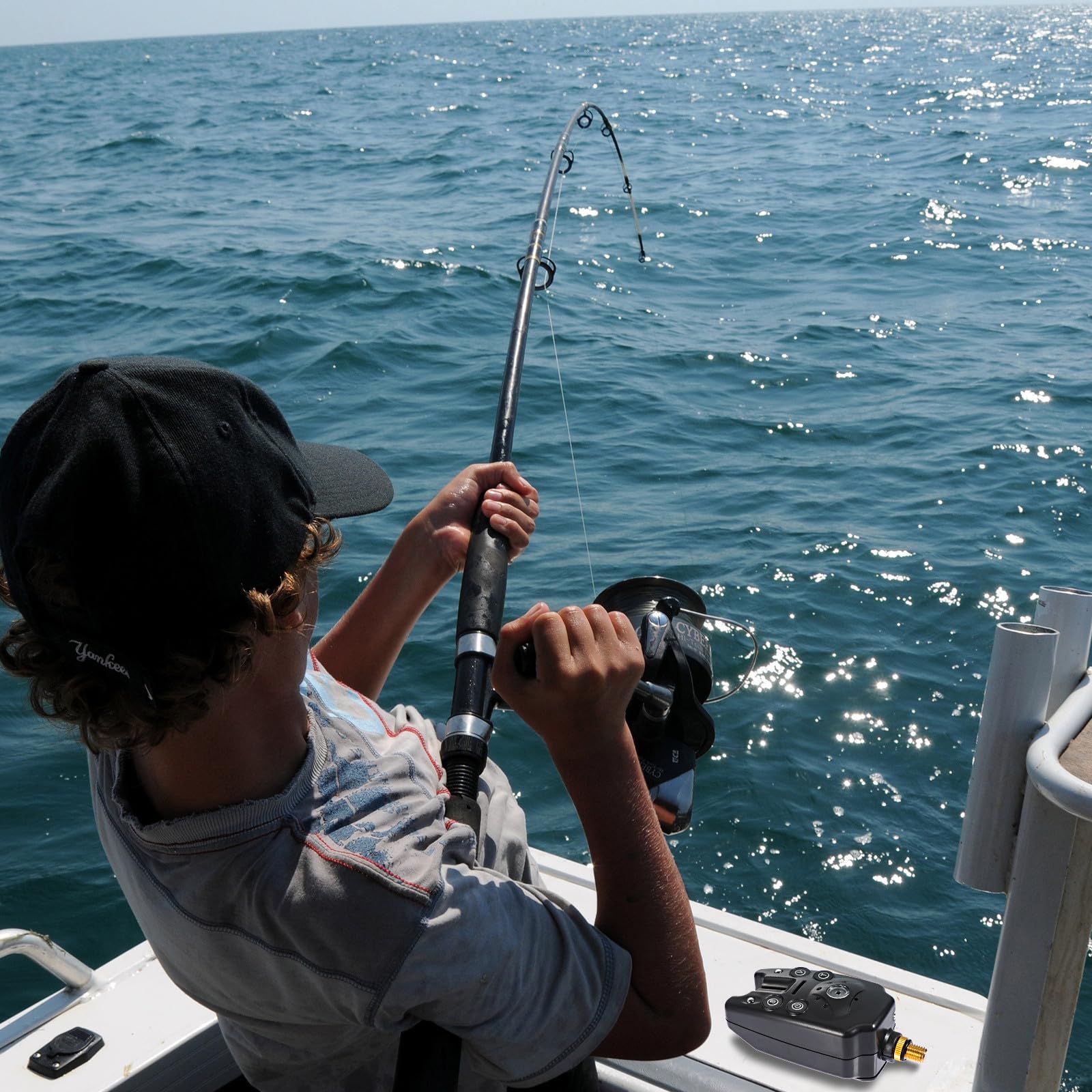Alarma de Pesca Portátil Volumen Ajustable, Indicador Electrónico de Alerta para Cañas, Material Plástico Negro, Adecuado para Pesca Deportiva Nocturna