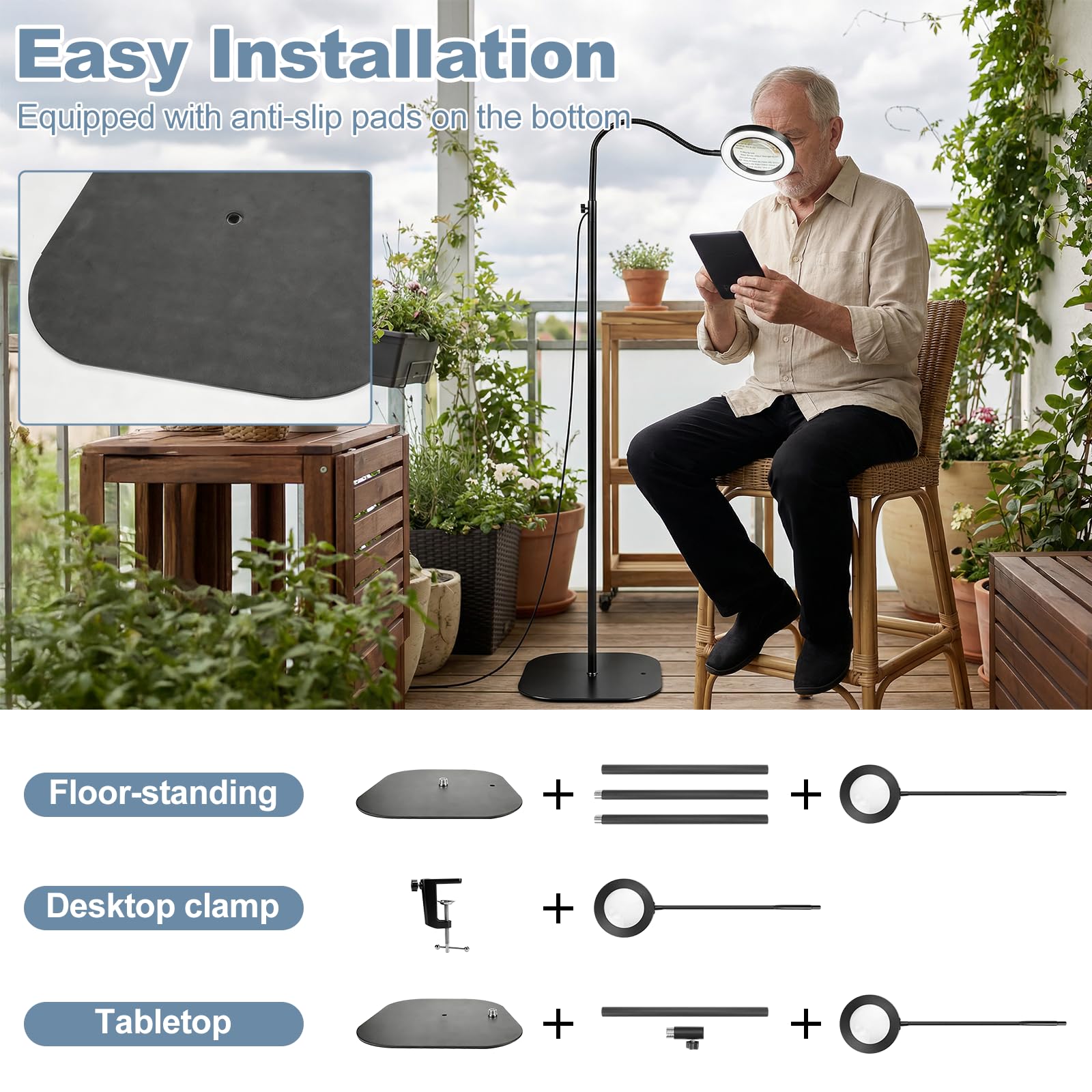 Loupe avec lumière et support, 10 loupes sur pied avec éclairage et trépied, loupe 3 en 1, 3 modes de couleur, convient pour la lecture et le dessin