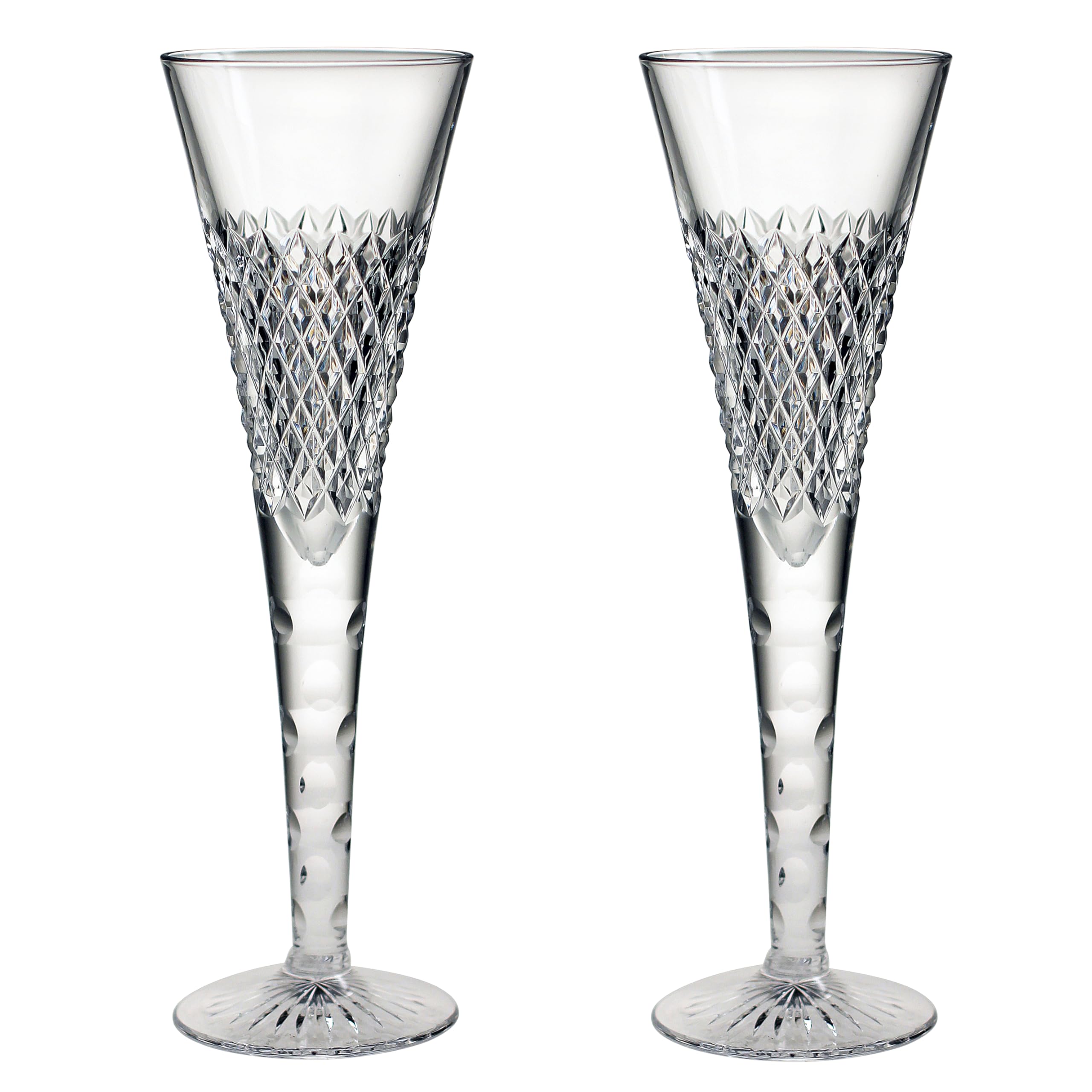 British Crystal Champagne Glass/Flute, Clear, Brierley Hill Crystal Cut Glasses, Pair (ICEDIAMOND)