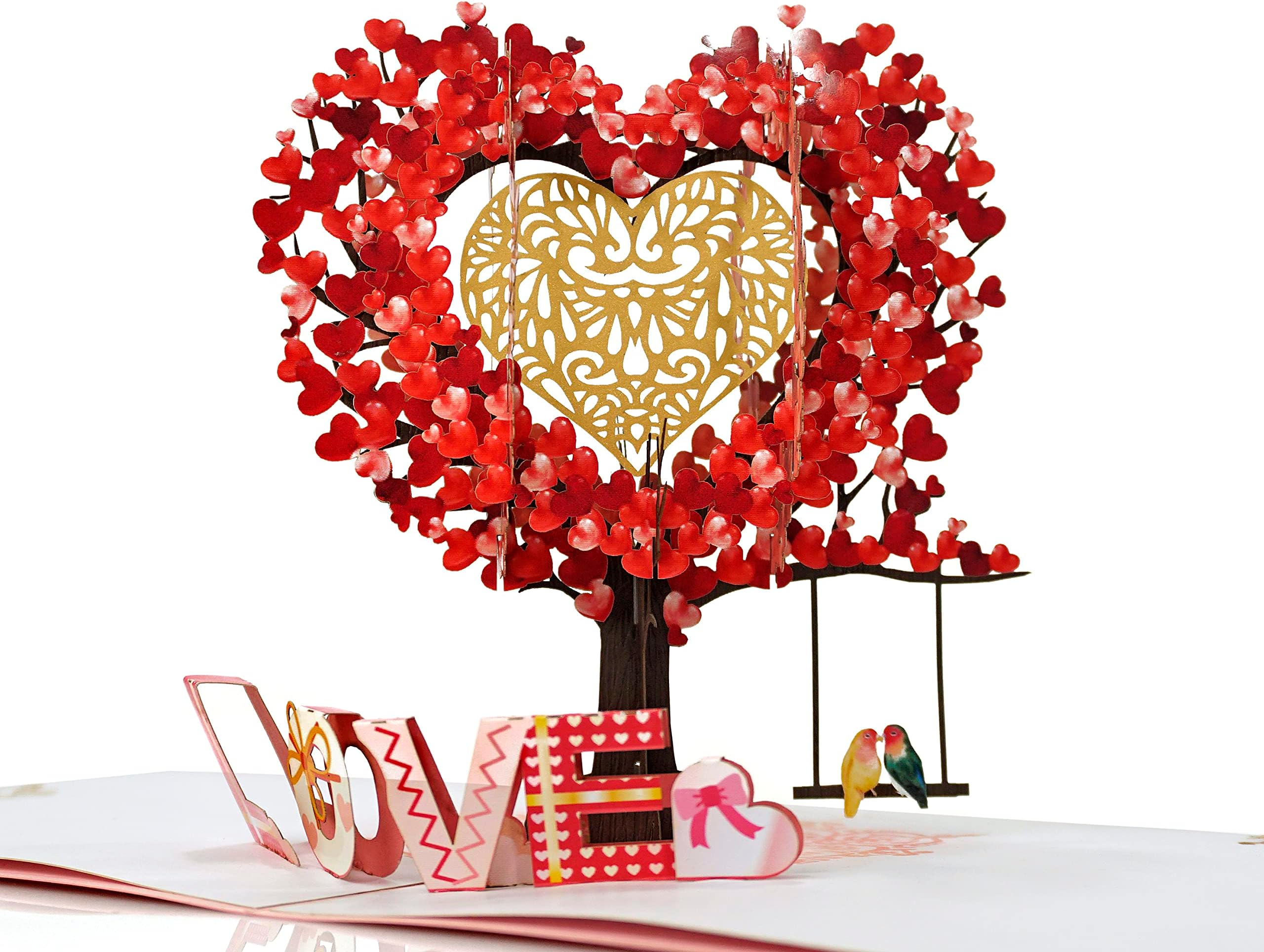 Love birds in Love tree Pop Up 3D Card. Romantic surprise greeting card for Her, Girlfriend, Wife,Him, Boyfriend,Husband. Perfect for Valentine’s Day, Birthday’s, Thank you 15cmx15cm
