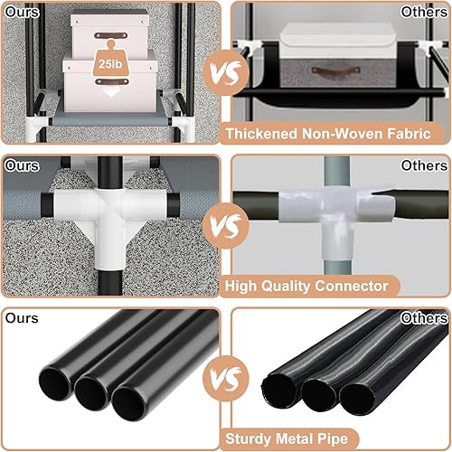 Miniatura 6 de VTRIN Armario portátil para colgar ropa con 2 varillas para colgar y 8 estantes organizadores de almacenamiento, perchero independiente con