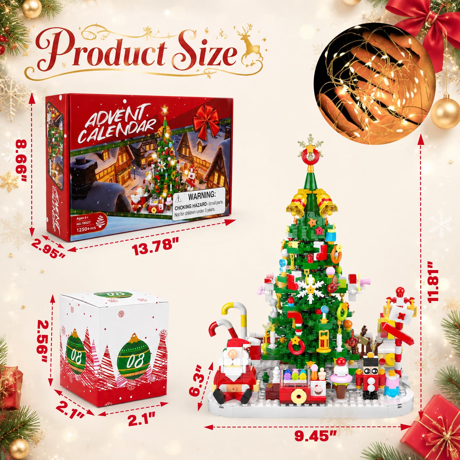 Calendario dell'Avvento 2024 Set di giocattoli per la costruzione dell'albero di Natale con luce LED, Building Blocks Educational Toy, Giocattoli di Natale per bambini ragazzi ragazze 6+