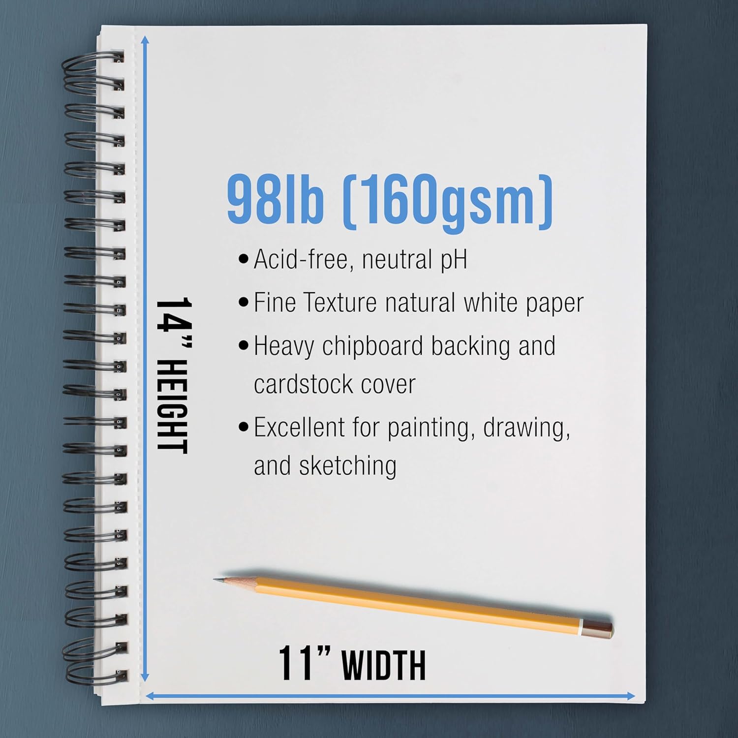 U.S. Art Supply 11"x14" Mixed Media Sketchbook, 2 Pack (60 Sheets), 98 lb (160 GSM) - Spiral-Bound Pad with Perforated Acid-Free Paper - Artist Sketch Book for Drawing, Painting, Watercolor